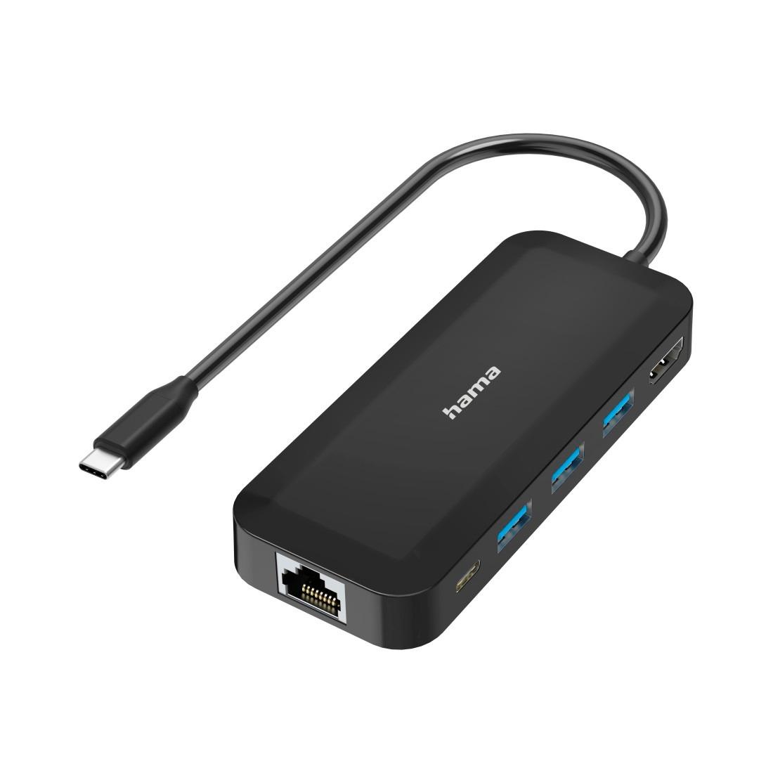 Hama USB-Adapter »USB-C-Hub, Multiport, 6 Ports, 3x USB-A, USB-C, HDMI™, LAN/Ethernet«, USB-C zu HDMI-3x USB Typ A-USB Typ C-RJ-45 (Ethernet), 15 cm