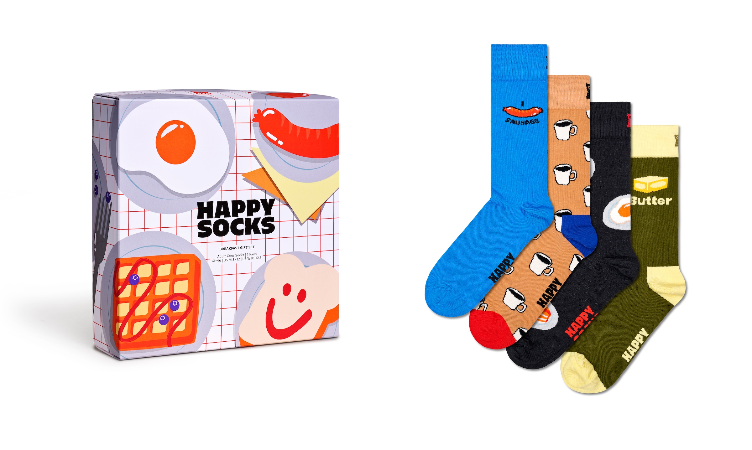 Happy Socks Langsocken, (4er Pack), mit lustigen Frühstücksmotiven