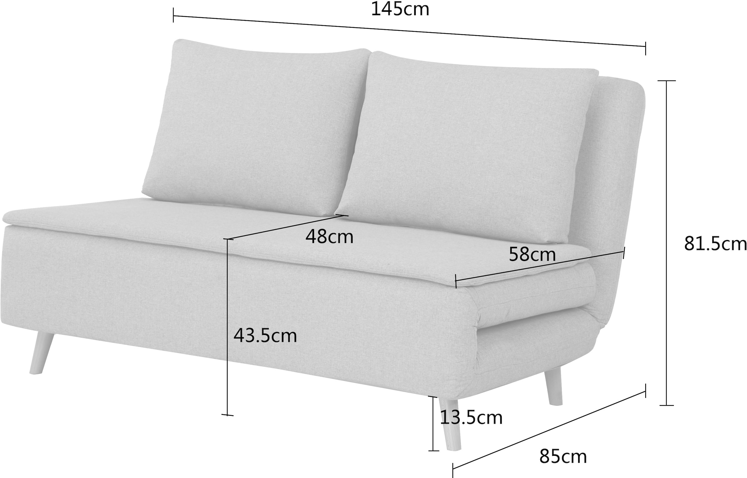 INOSIGN 2-Sitzer »AINSLEYSLEEPL«, Verstellbare Rückenlehne und Sofa mit Bettfunktion