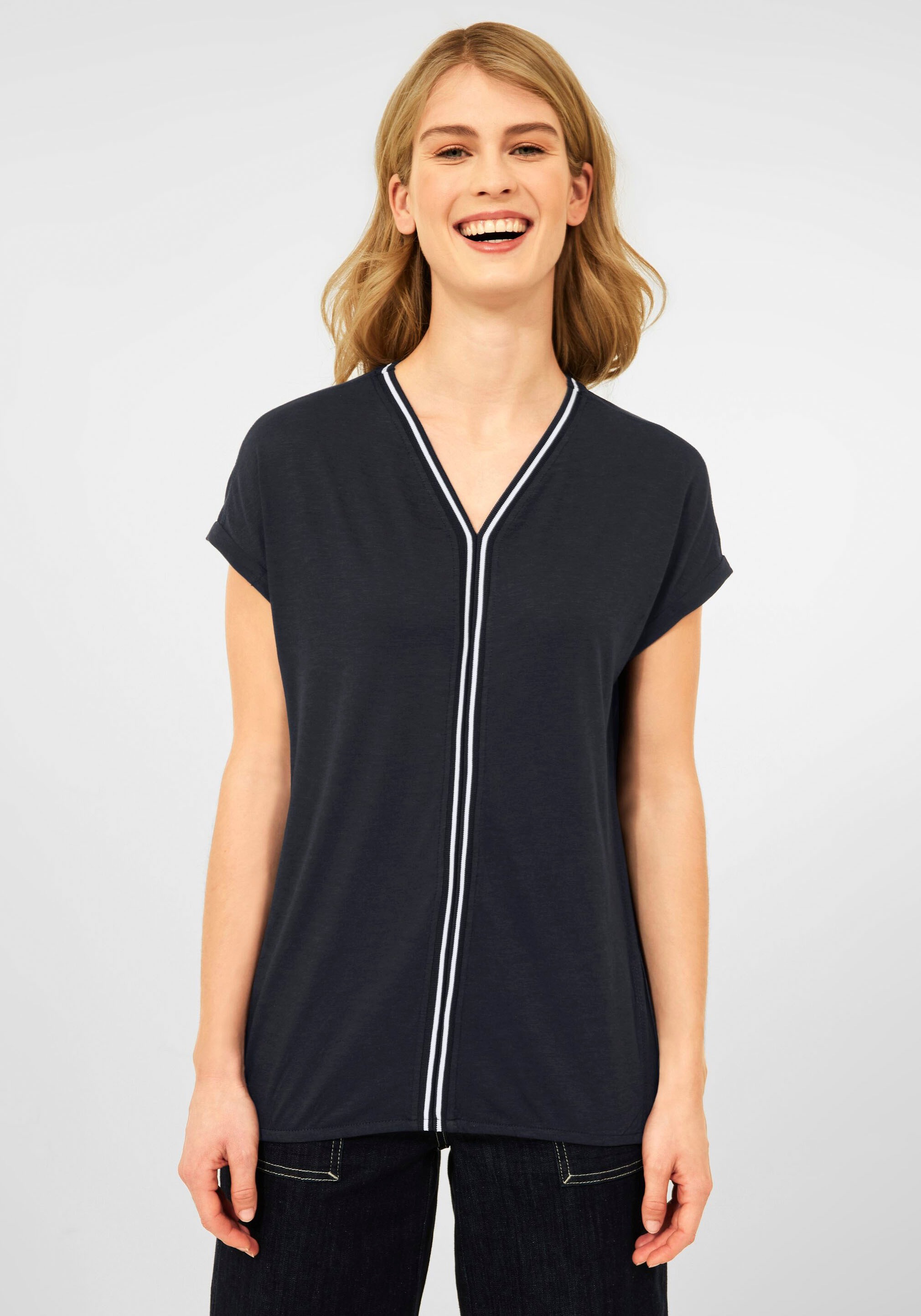 Cecil V-Shirt, mit Ripp Details