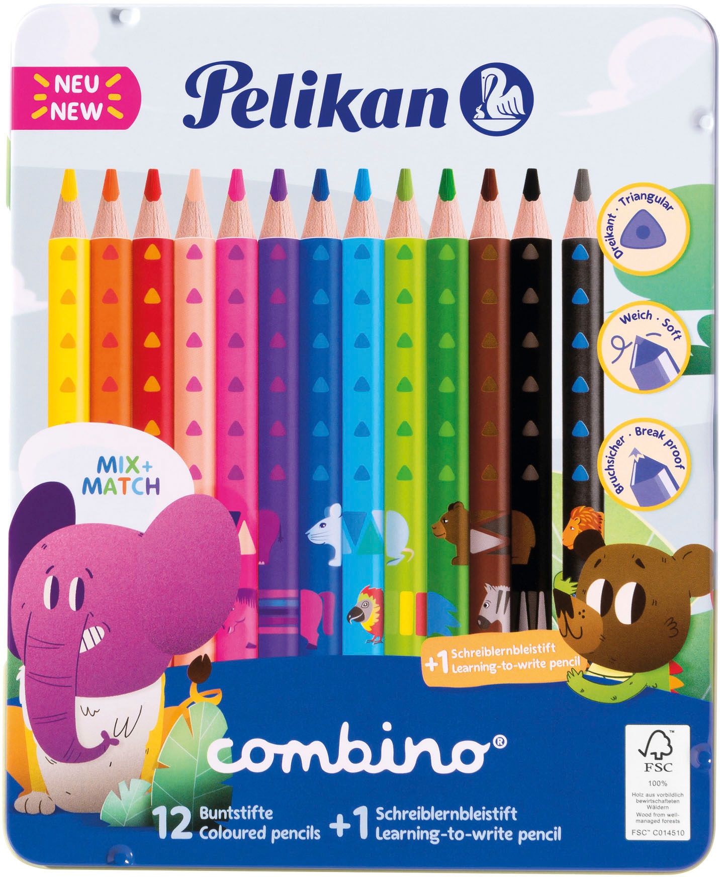 Pelikan Buntstift »Combino, 12 Buntstifte +1 Bleistift im Metalletui«, FSC® - schützt Wald - weltweit