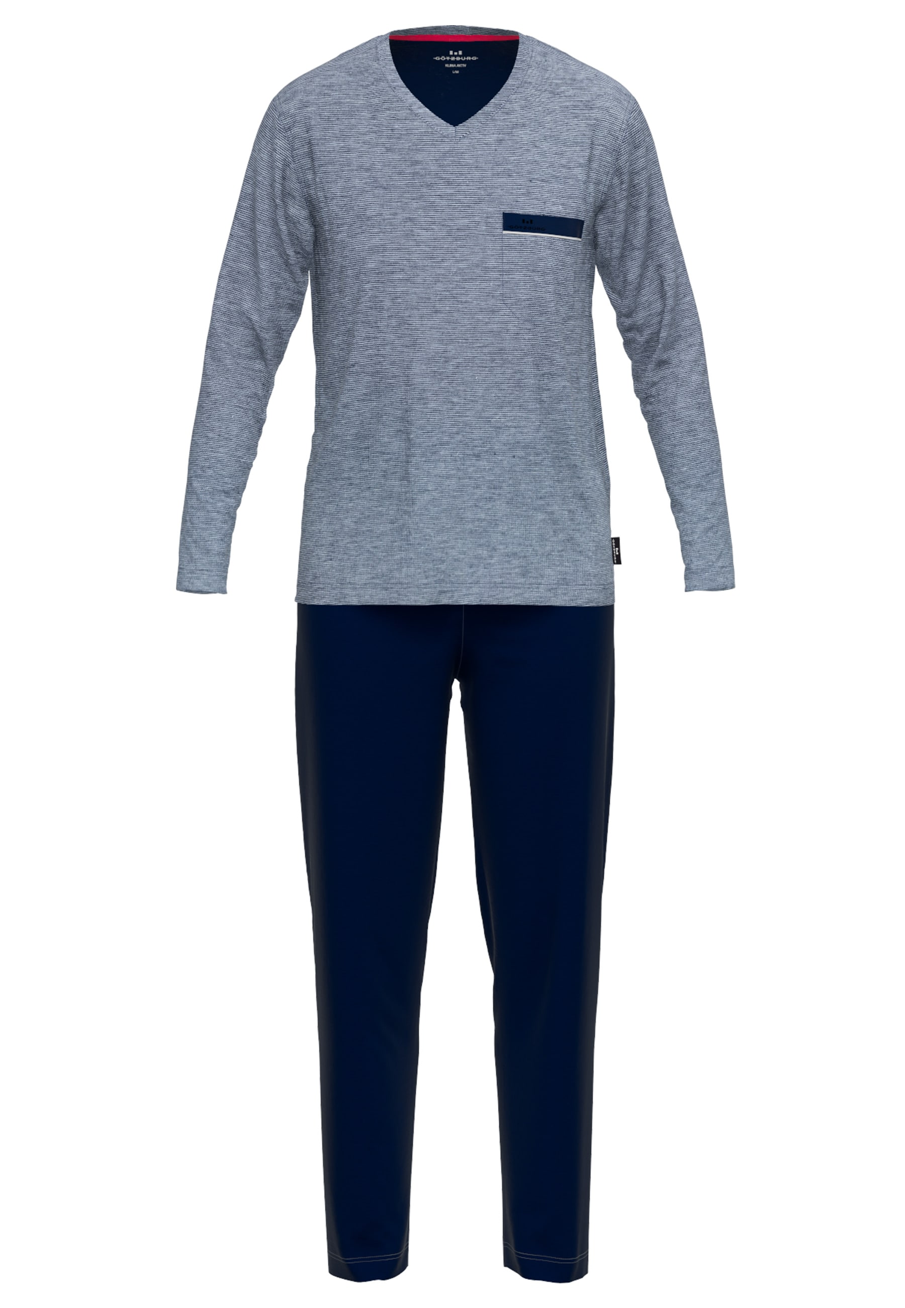 GÖTZBURG Schlafanzug »Upper West« 2 Stk. tlg., Langarm, V-Ausschnitt, lange Hose, Baumwollmix, leicht, locker