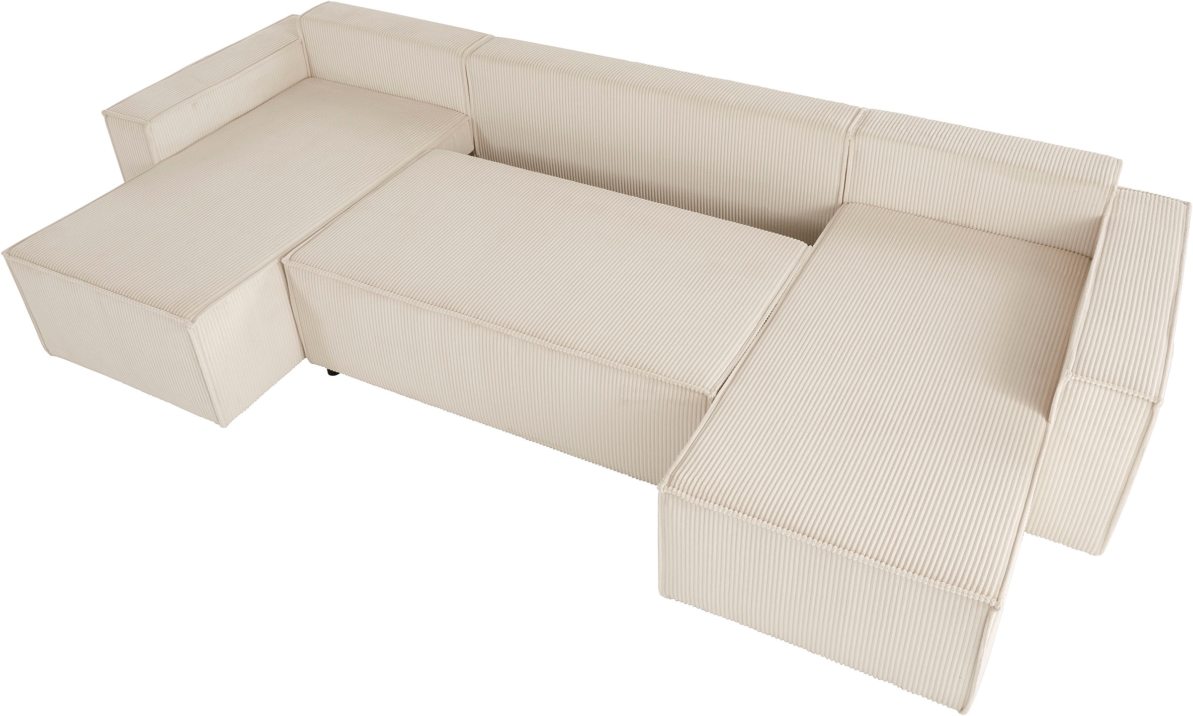 OTTO home Wohnlandschaft »Cassi, 311 cm, U-Form, Schlafsofa, Dauerschläfer, Boxspringfederung«, Schlaffunktion m. Bettkasten (Cord-Bezug