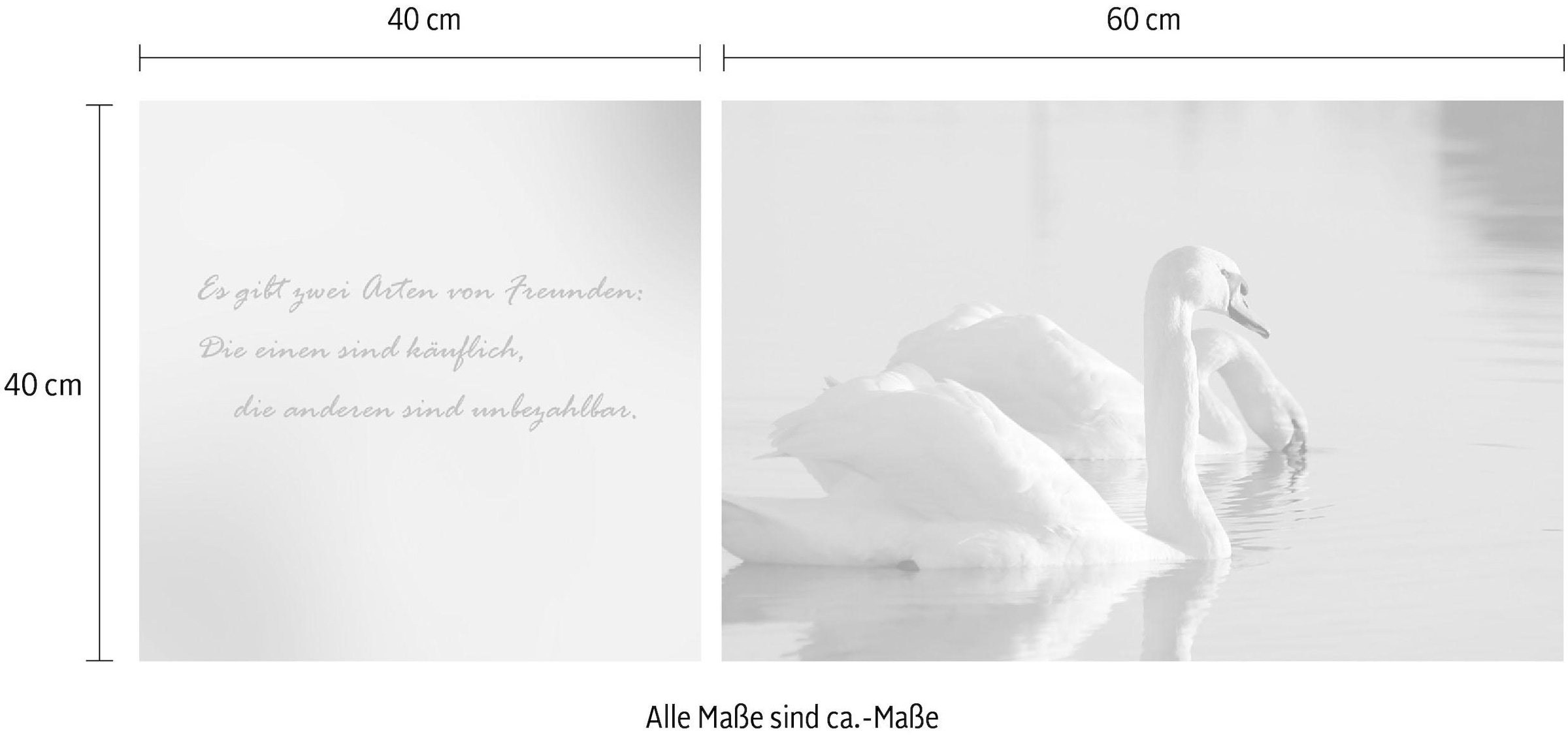 queence Leinwandbild »Freunde«, See-Seebilder-Seelandschaft-Kunst-Modern-Spa-Spa Bilder-Sprüche-Sprüche & Texte-Schriftzug-Schriftzüge-Schwanen Bilder, (Set), Premium-Leinwandstoff, Handarbeit aus Deutschland, Zitat, 2er Set