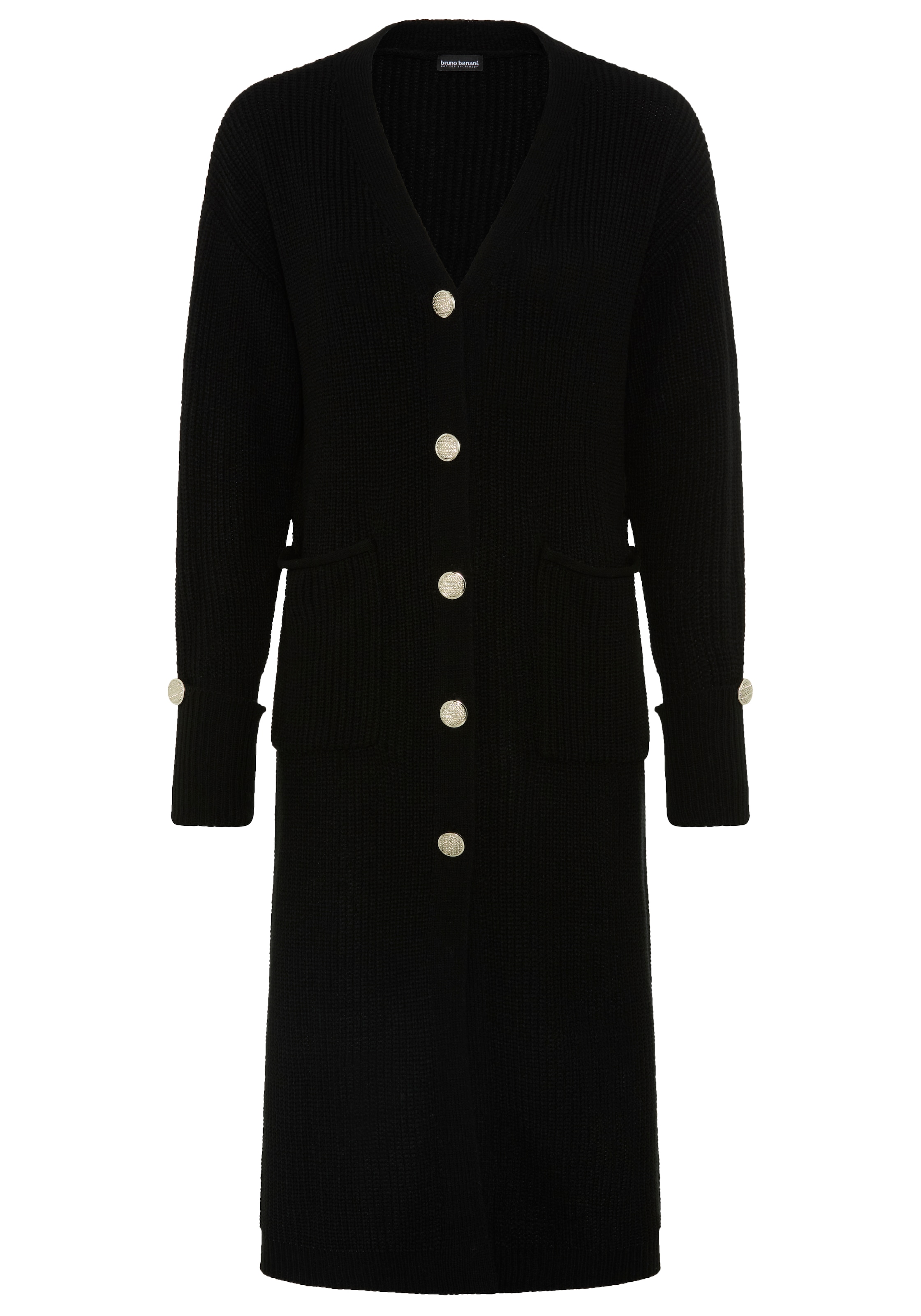 Bruno Banani Longstrickjacke Oversize-Passform, ca. Mitte Knie, mit Knöpfen, unifarben, ohne Kragen