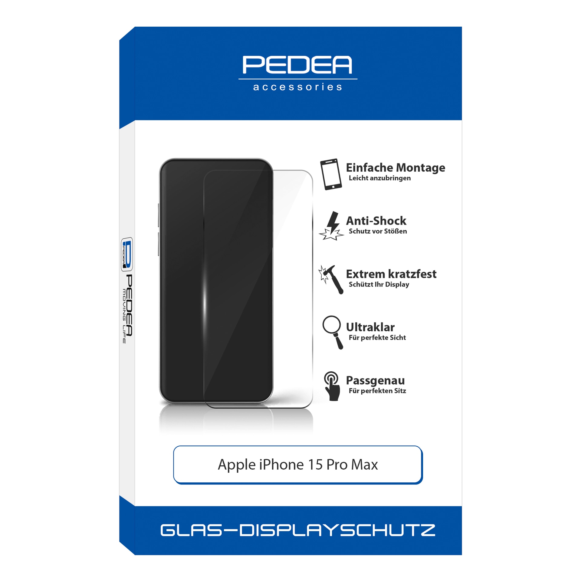 PEDEA Displayschutzglas »Display-Schutzglas«, für Apple iPhone 15 Pro Max, Displayschutz, Bildschirmschutz, Schutzfolie, Displayschutzfolie