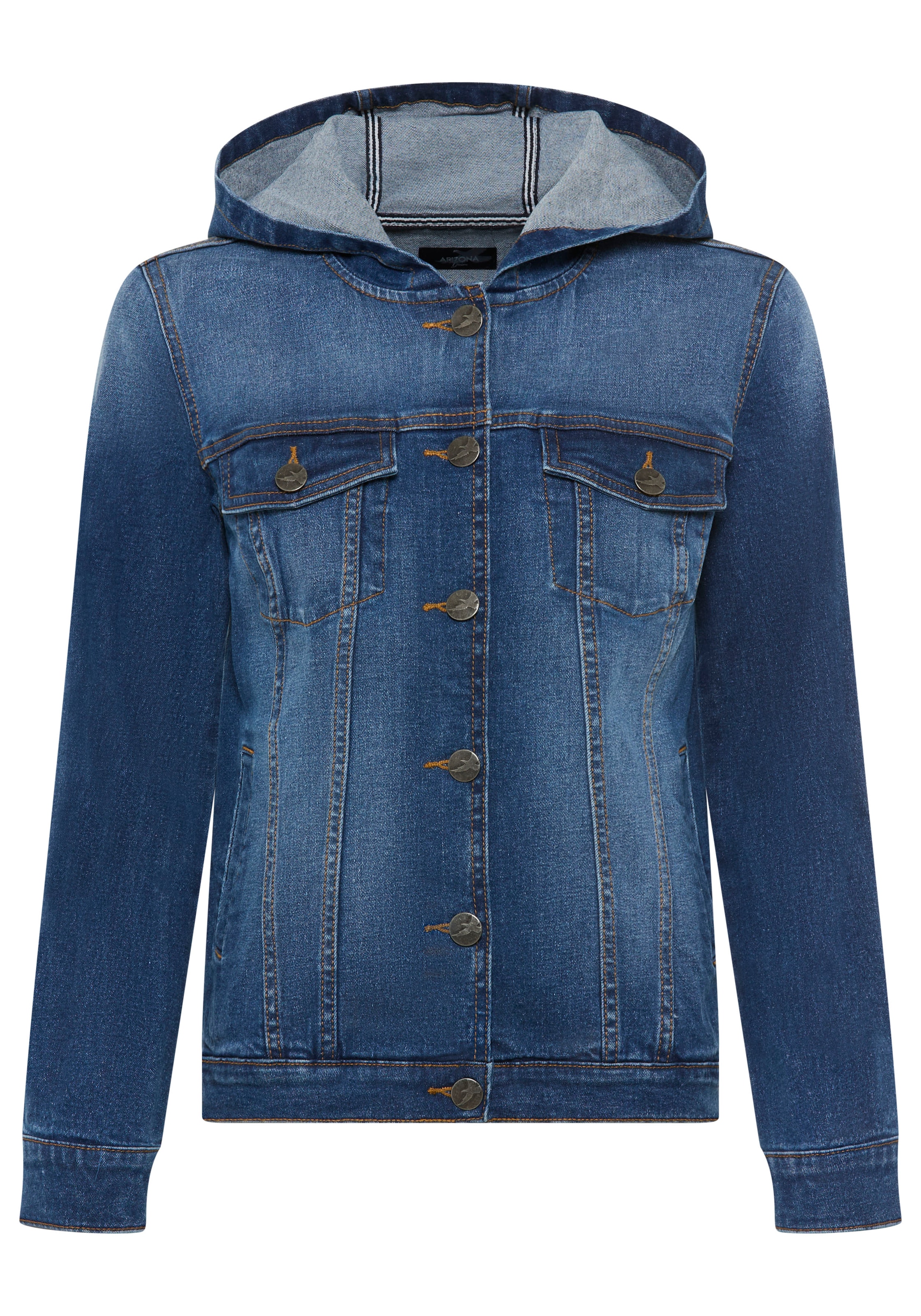 Arizona Jeansjacke mit Kapuze mit Kapuze, Regular Fit, mit Knopfleiste, mit Knopf-Applikationen