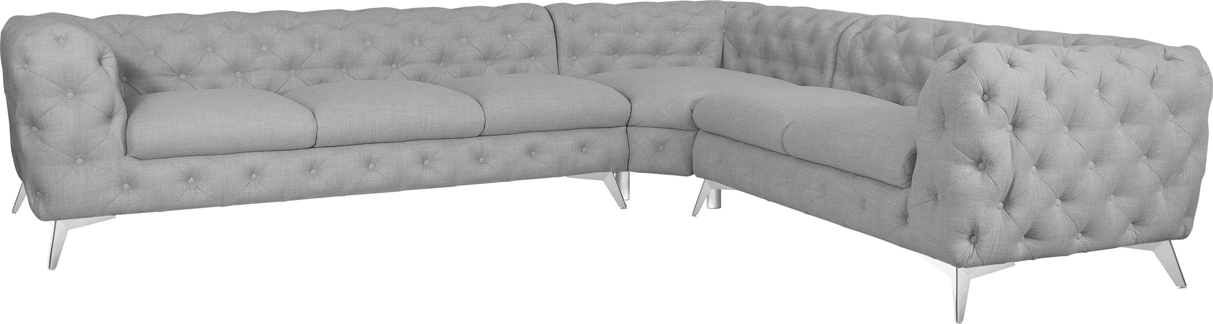 Leonique Chesterfield-Sofa »Ecksofa GLYNIS L-Form mit Wellenunterfederung, Maße B/T/H 323/264/75cm«, aufwändige Knopfheftung, moderne Chesterfield Optik, Fußfarbe wählbar
