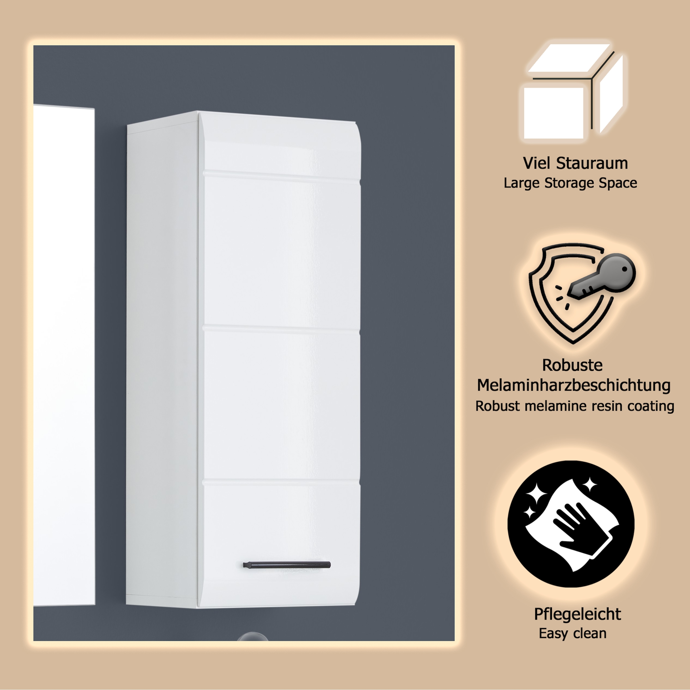 welltime Hängeschrank »Sovana« Badezimmerschrank mit 2 Fächern in Weiß - (B/T/H) 30/24/77 cm