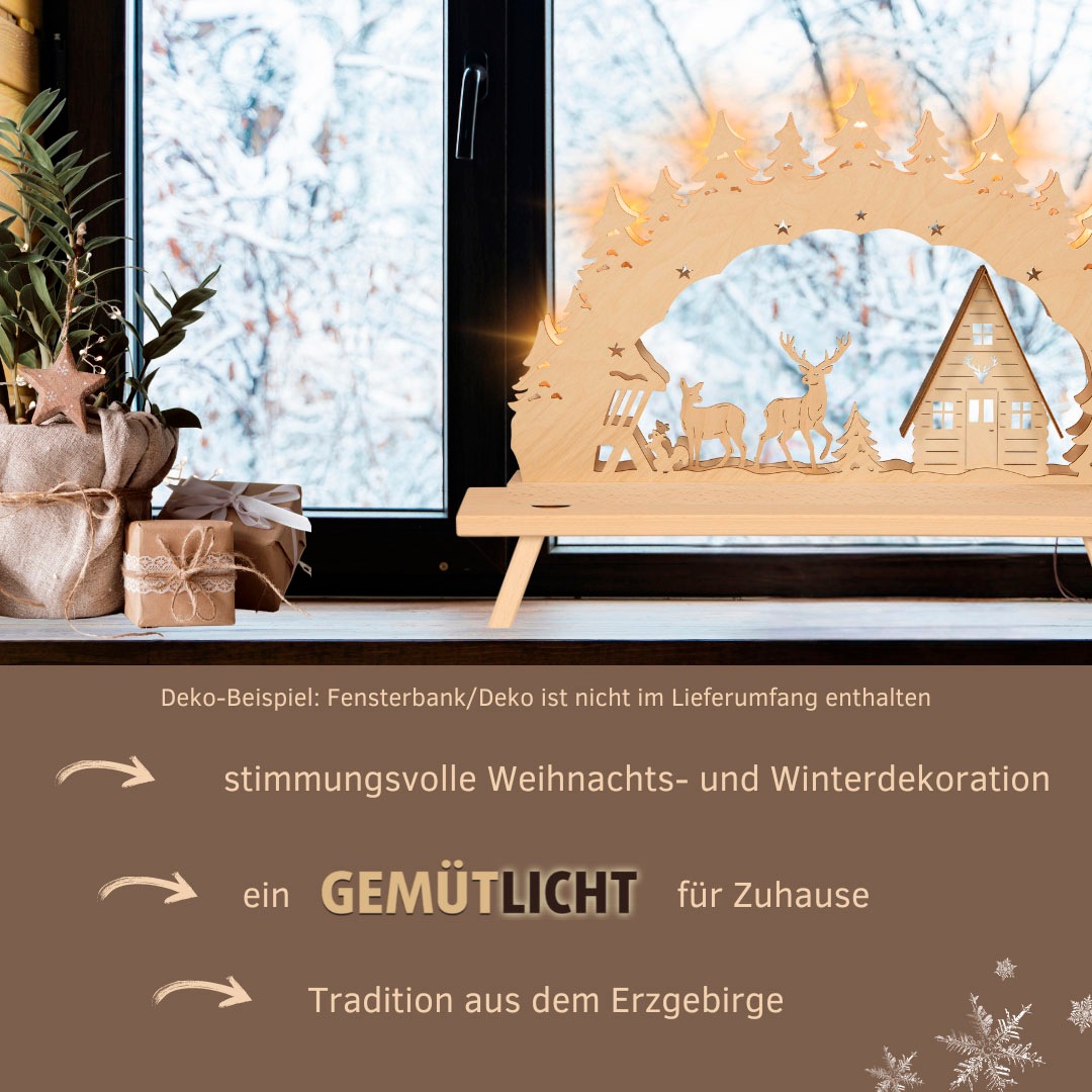 Weigla LED Schwibbogen »Waldhaus, Lichterbogen aus Holz, NATUR-BRAUN«, Erzgebirge garantiert, Weihnachtsdeko Innen, Weihnachtsbeleuchtung