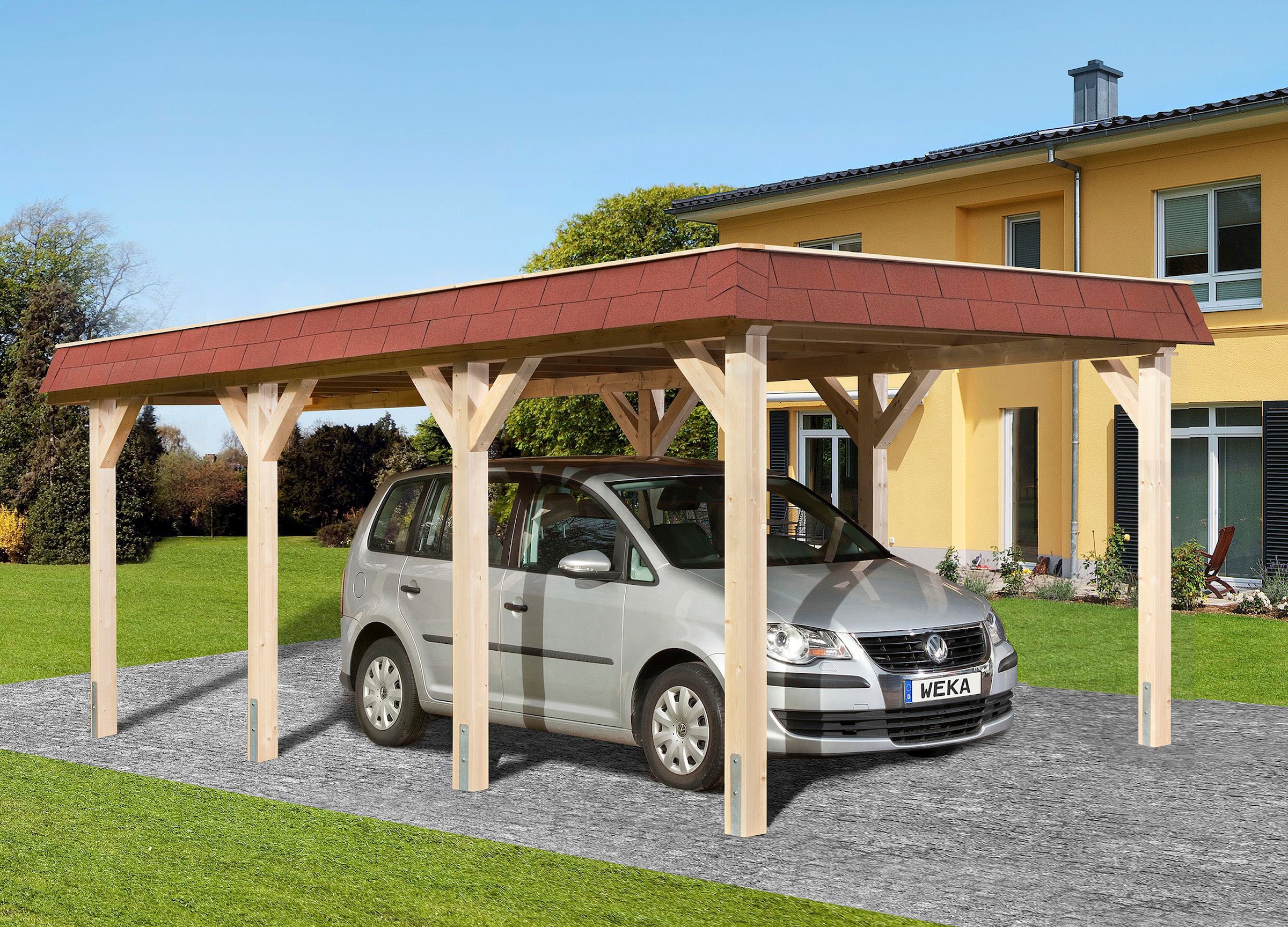 weka Einzelcarport »Leimholz-Flachdach-Carport 615 Gr.1«, Holz, 270 cm, naturbelassen, Flachdach aus verzinktem Stahl mit Trapezprofil
