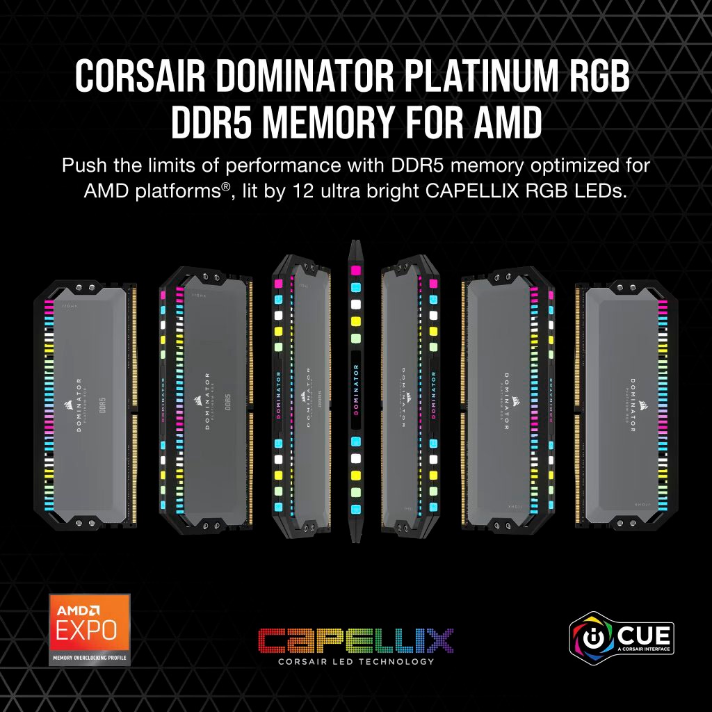 Corsair Arbeitsspeicher »Dominator Platinum RGB 32 GB (2x16 GB) DDR5 6000 C36-Kit für AMD«, RGB Beleuchtung ICUE, AMD optimiert