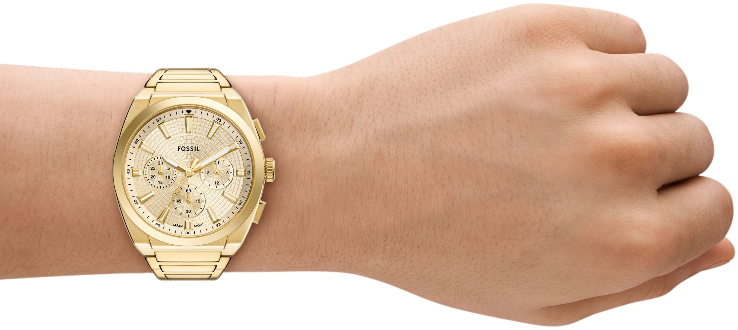 Fossil Chronograph »EVERETT«, Quarzuhr, Armbanduhr, Herrenuhr, Edelstahlarmband, analog