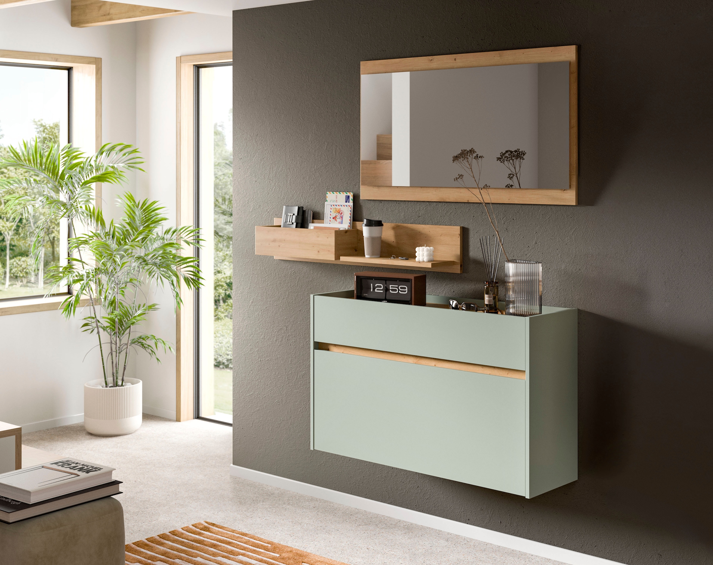 INOSIGN Garderoben-Set »EVRID, 3-teilig, Breite 140 cm, individuell hängbar & erweiterbar« best. aus: Kommode, Wandboard & Spiegel, 3 Stk. tlg.