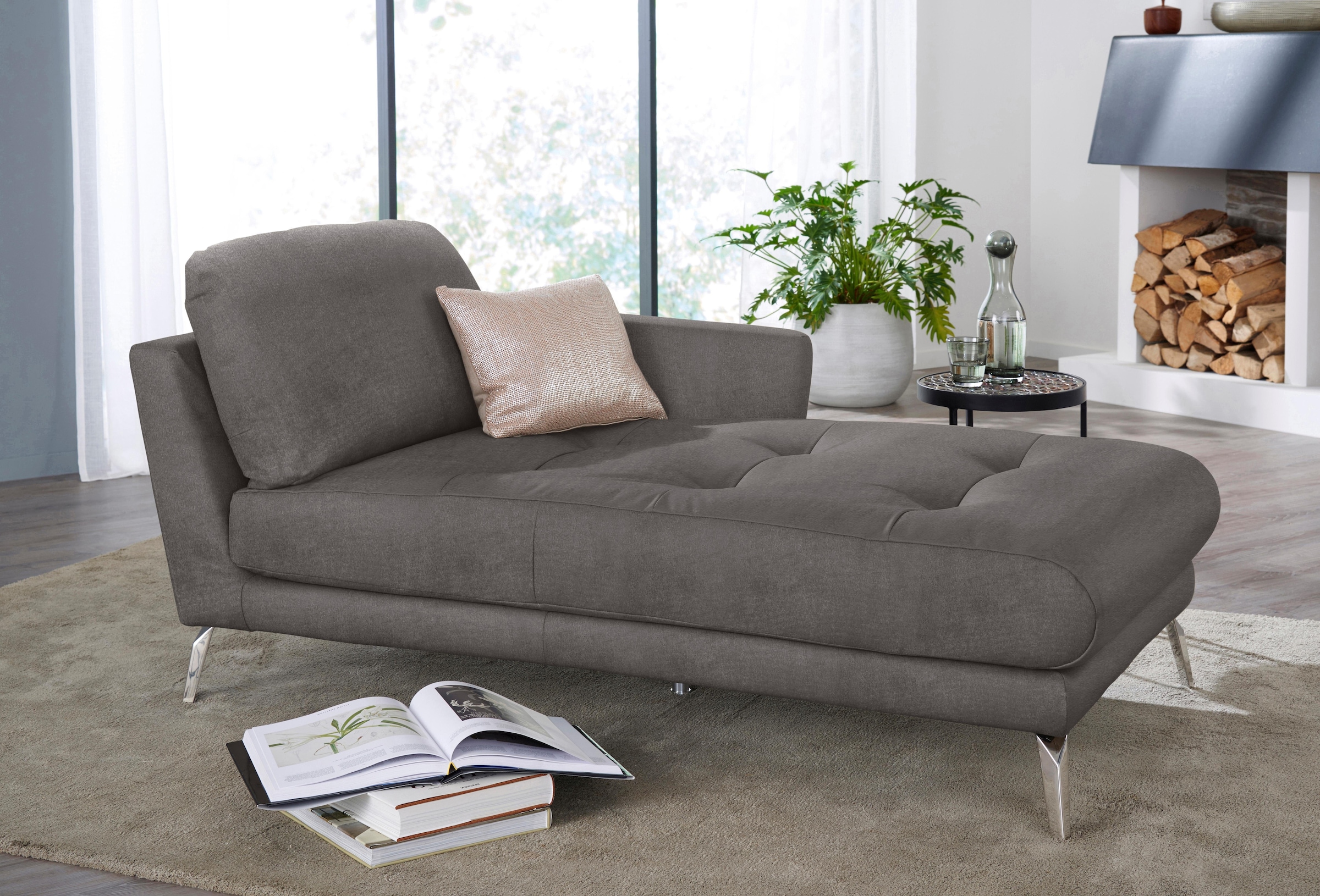 W.SCHILLIG Chaiselongue »softy«, mit dekorativer Heftung im Sitz, Füße Chrom glänzend