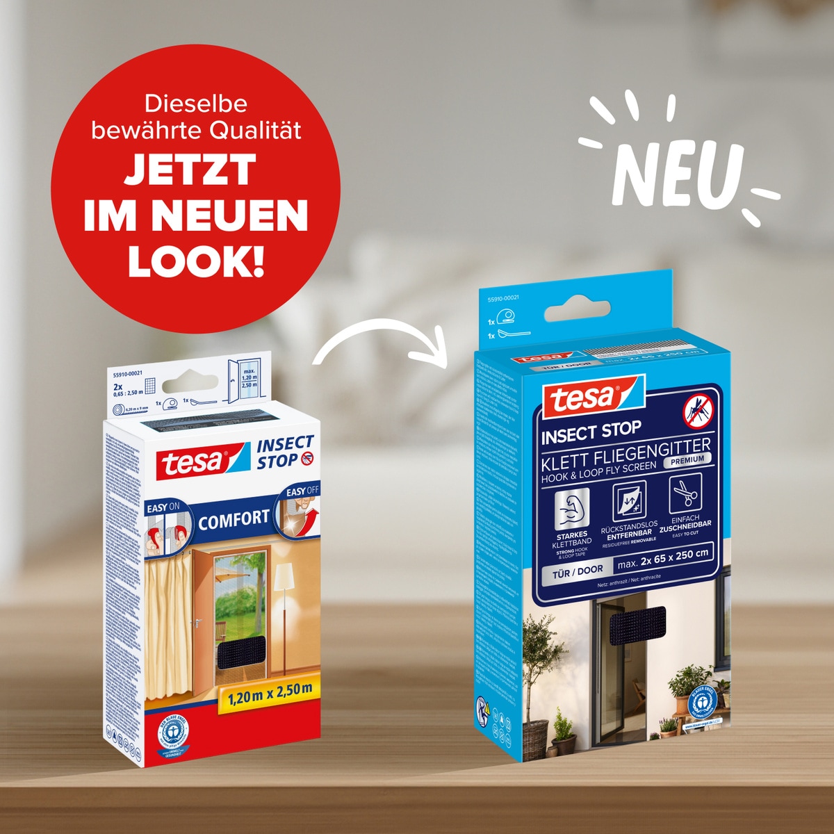 tesa Insektenschutz-Tür »Insect Stop Comfort Fliegengitter für Türen - 1,3 m : 2,5 m« Packung, Fliegennetz, Klettband, 1 Stk. tlg. Insektenschutzgitter Dachfenster - ohne Bohren - zuschneidbar