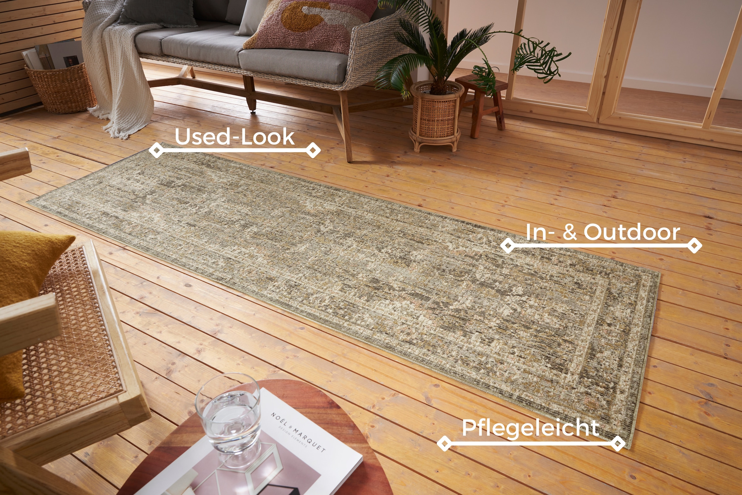 NORTHRUGS Teppich »Luxor«, rechteckig, 3 mm Höhe, In-& Outdoor, Läufer, wetterfest, Balkon, Wohnzimmer, Orient