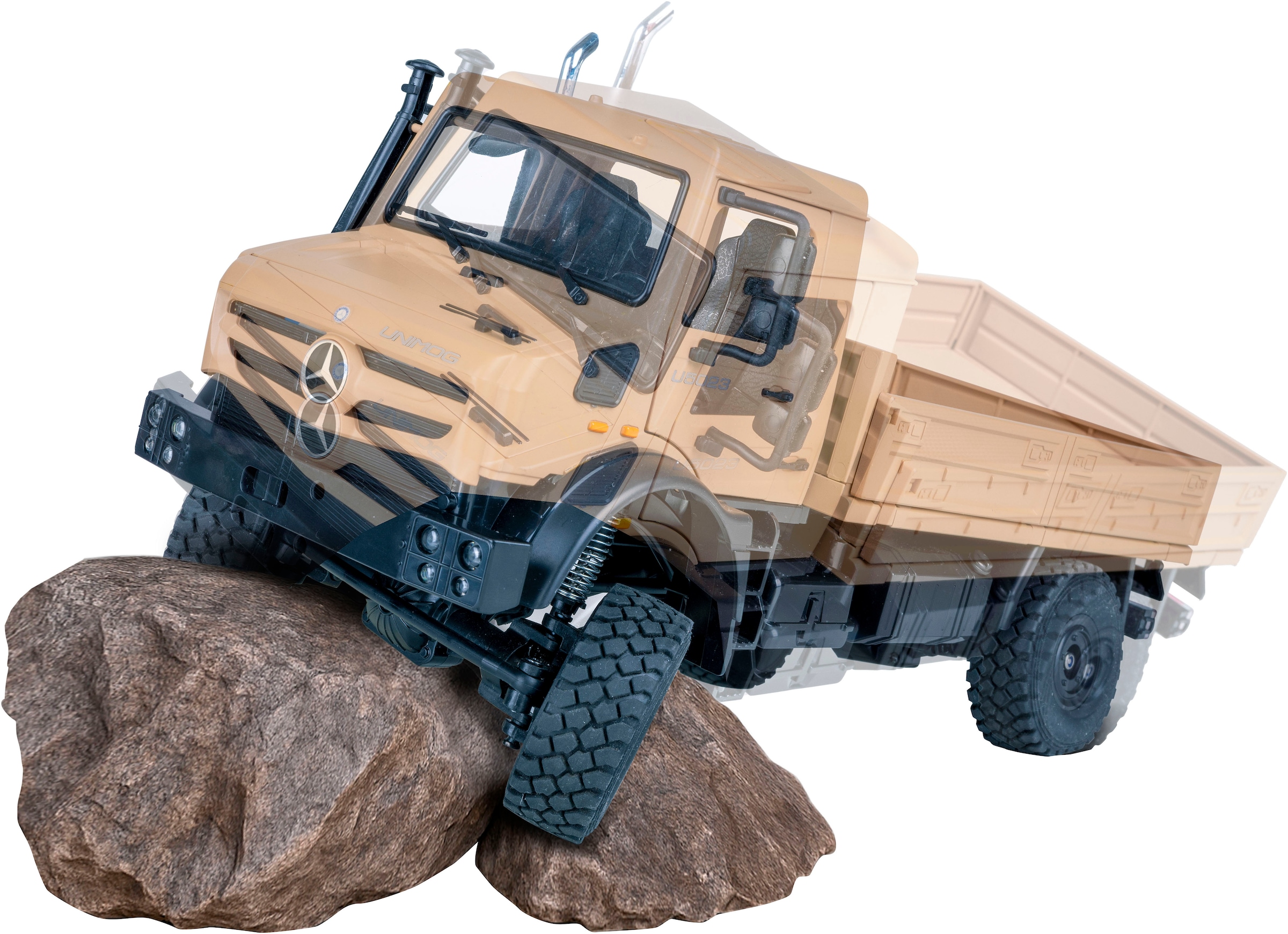 Jamara RC-LKW »Mercedes-Benz Unimog U5023 beige 2,4GHz« LED-Licht; Maßstab 1:14