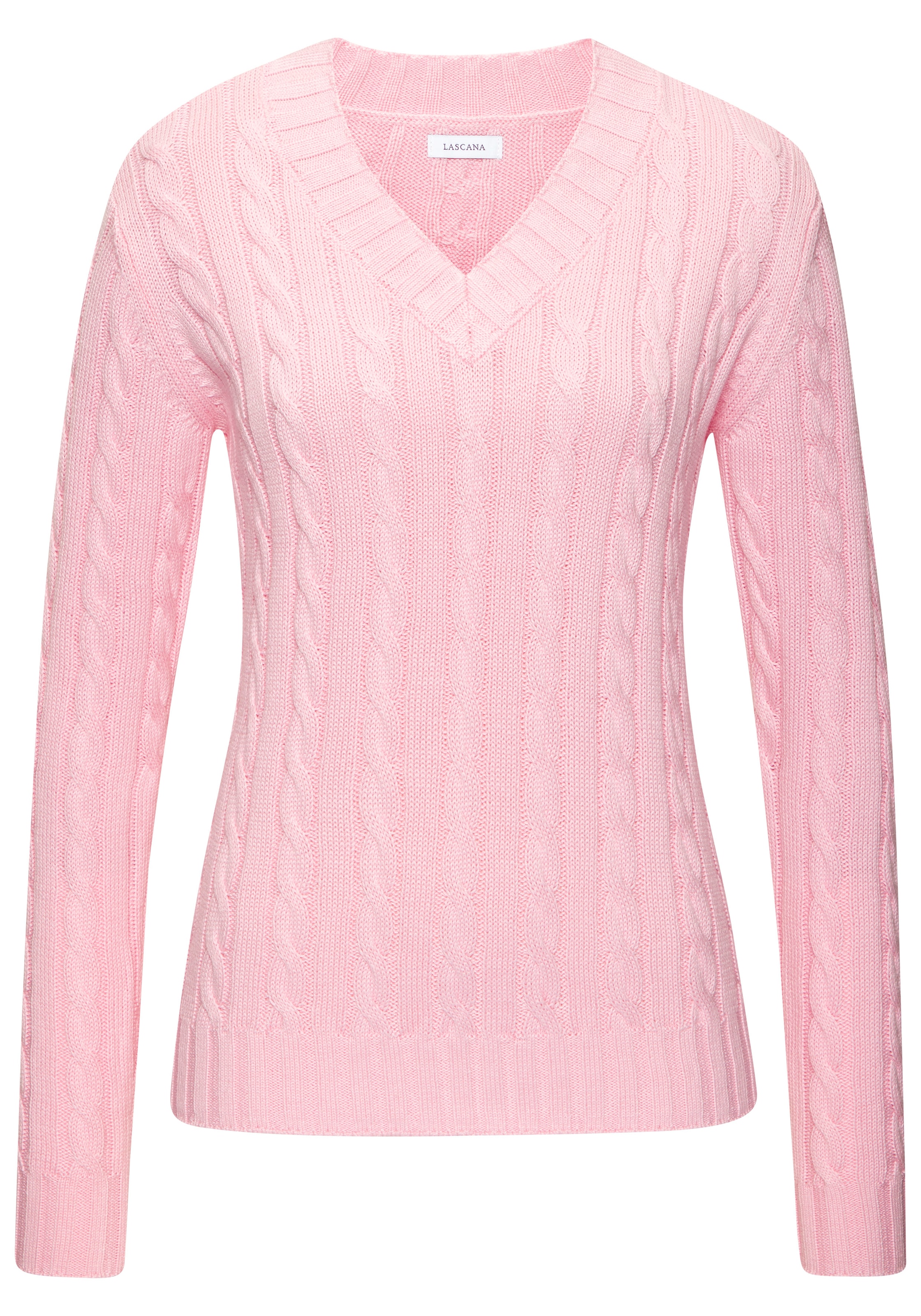 LASCANA V-Ausschnitt-Pullover mit Zopfstrickmuster