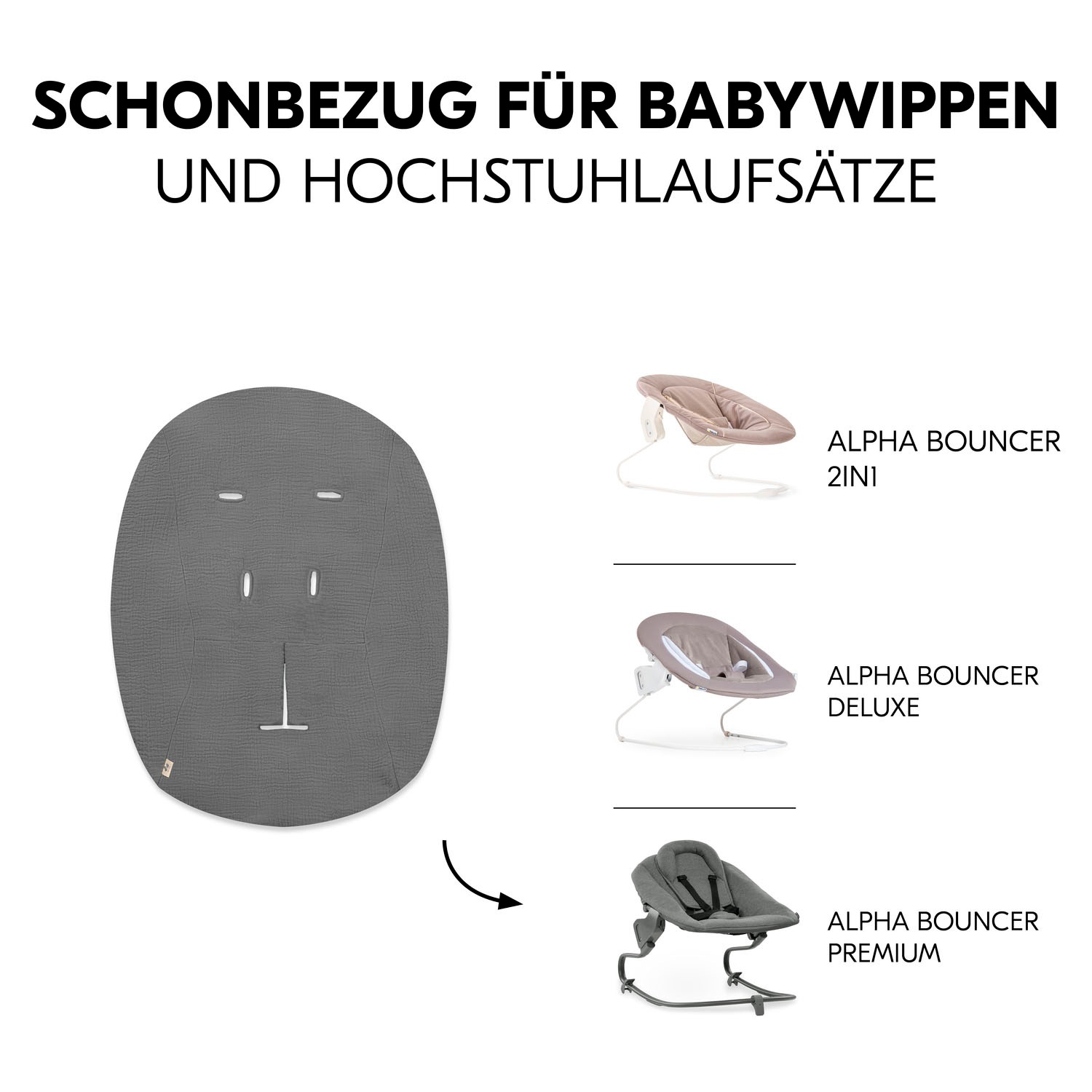 Hauck Babywippe »Baby Bouncer Cover Muslin Dark Grey«, Schonbezug für Babywippe und Hochstuhlaufsätze