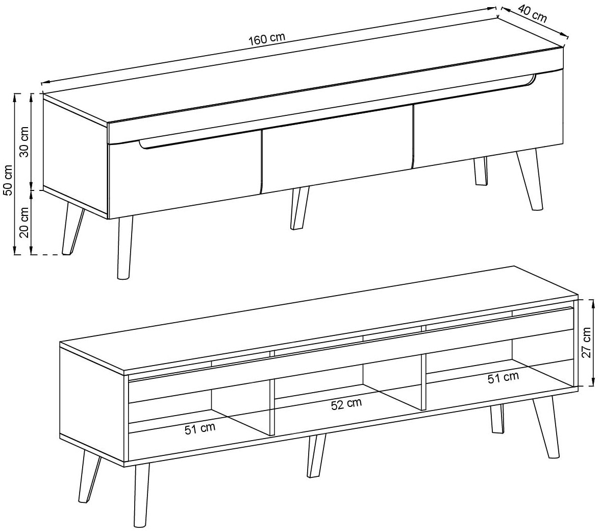 INOSIGN Lowboard »Torge, TV-Unterschrank, TV-Kommode, Fernsehschrank, TV-Board«, (1 St.), abgeschrägte Füße, drei Farben, Scandi Design, 160 cm breit