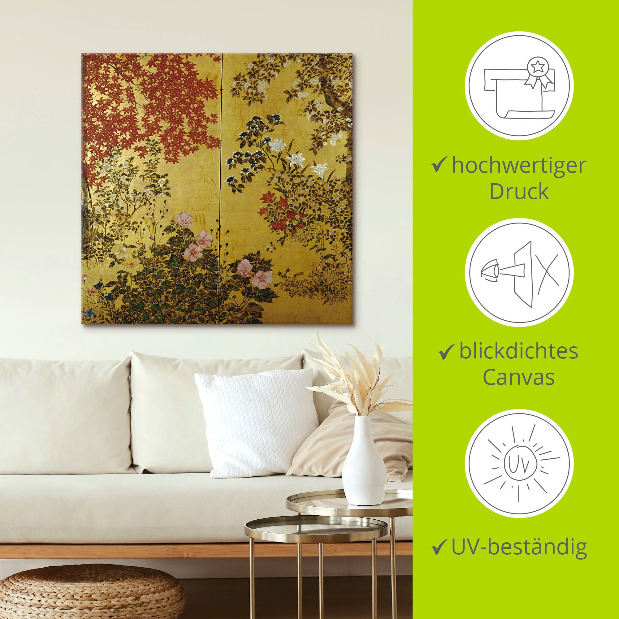 Artland Wandbild »Japanischer Wandschirm 18. Jahrhundert«, Pflanzen, (1 St.), als Leinwandbild, Poster, Wandaufkleber in verschied. Größen