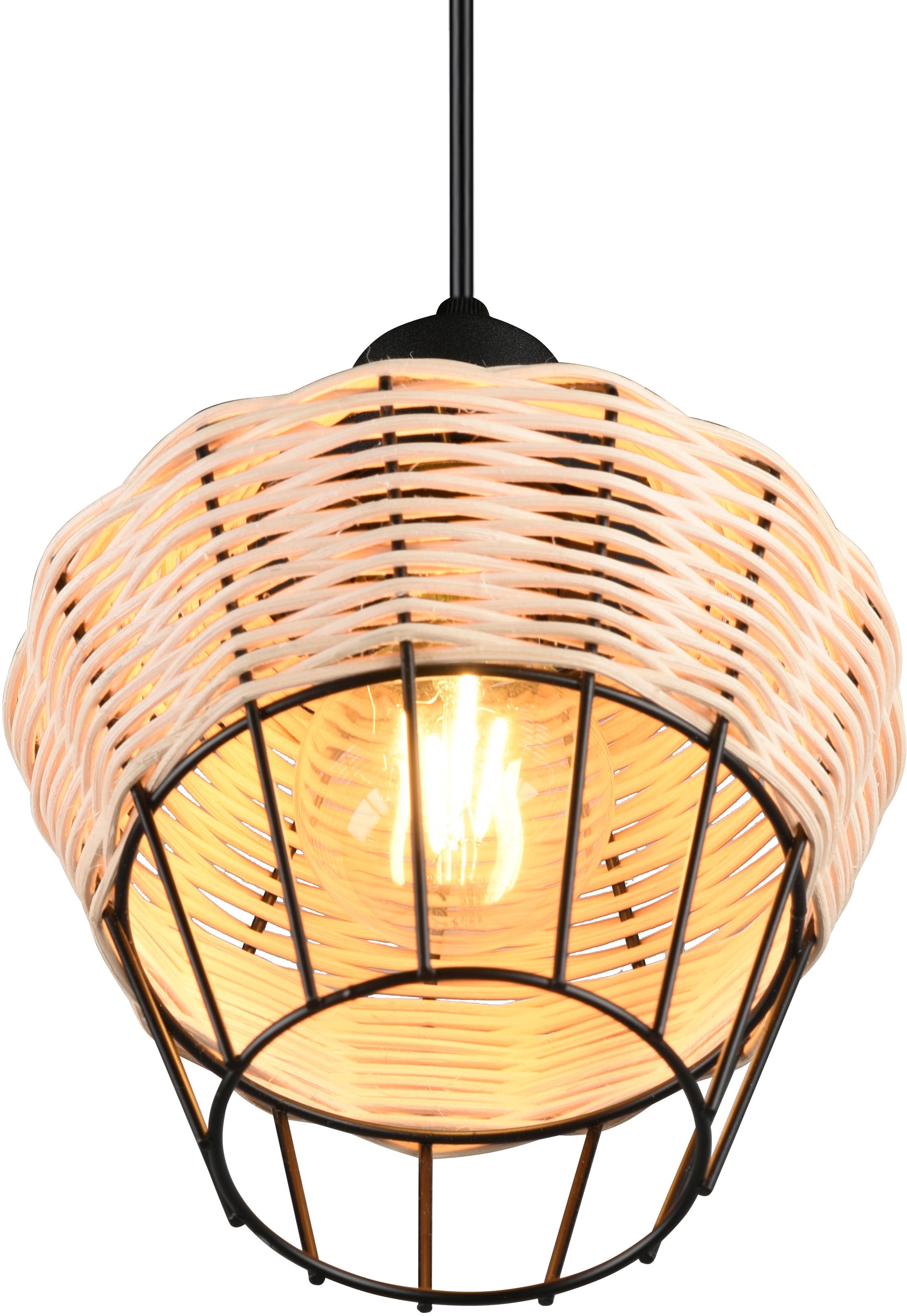 REALITY Leuchten Pendelleuchte »Borka«, 1 flammig, Leuchtmittel E27 | ohne Leuchtmittel, Boho Hängelampe aus Rattan 1-flammig exkl E27 max 40W höhenverstellbar