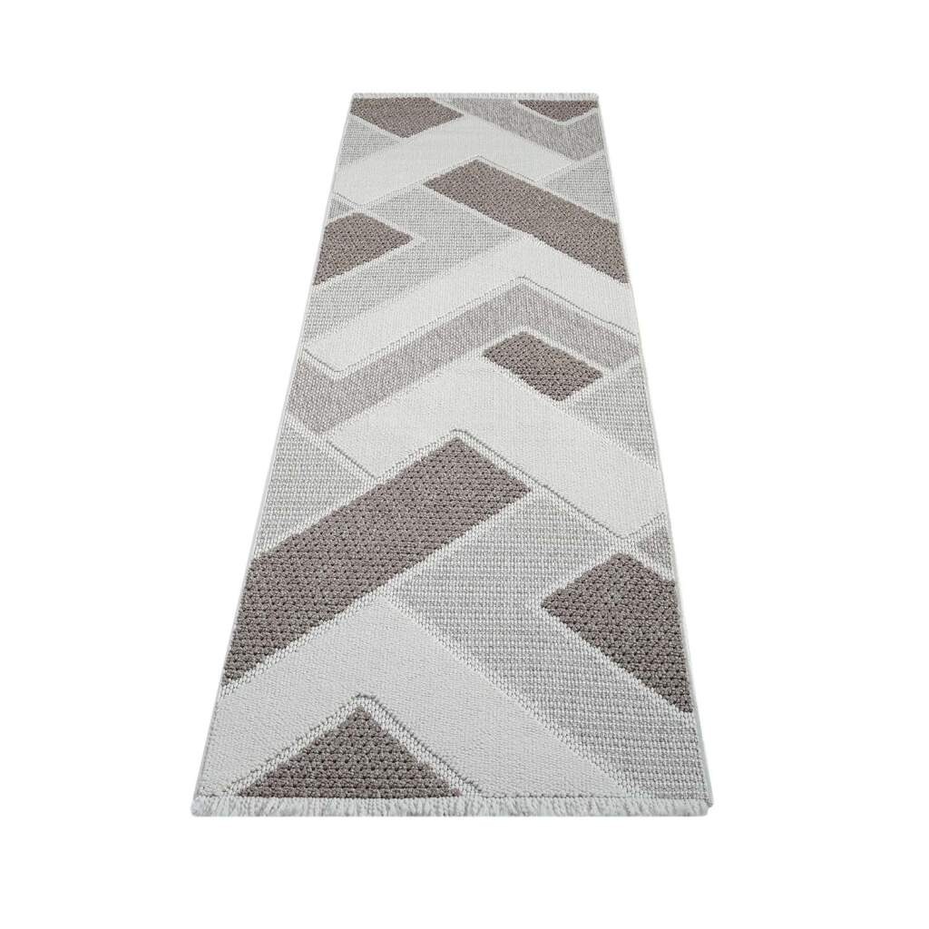 Carpet City Teppich »LINDO 8877«, rechteckig, 11 mm Höhe, Kurzflor, Hochtief-Muster/ 3D-Effekt, Fransen, Boho-Stil, Wohnzimmer