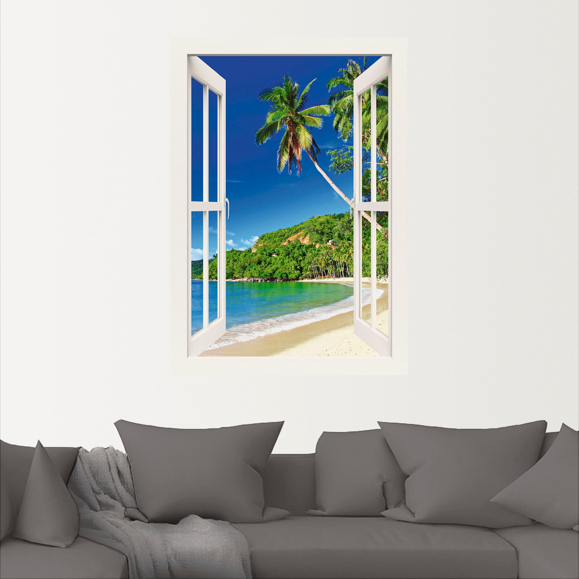 Artland Wandbild »Fensterblick Paradies«, Fensterblick, (1 St.), als Leinwandbild, Poster, Wandaufkleber in verschied. Größen