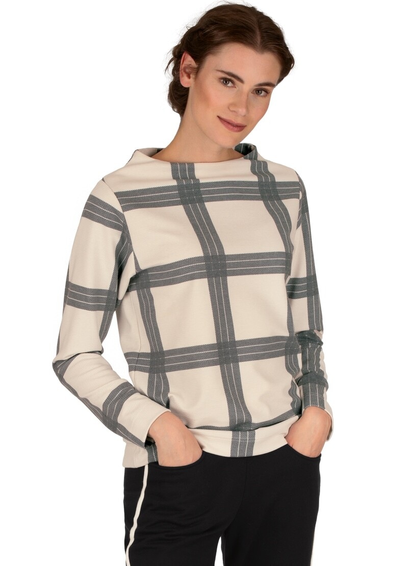 Sweatshirt »TRIGEMA Stehkragen Pullover mit Karo-Muster«
