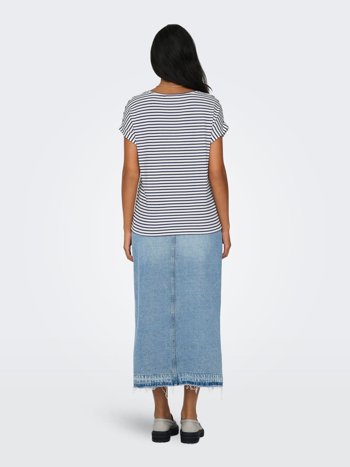 ONLY T-Shirt »ONLMOSTER STRIPE S/S O-NECK TOP JRS NOOS«, mit Aufschlag am Arm
