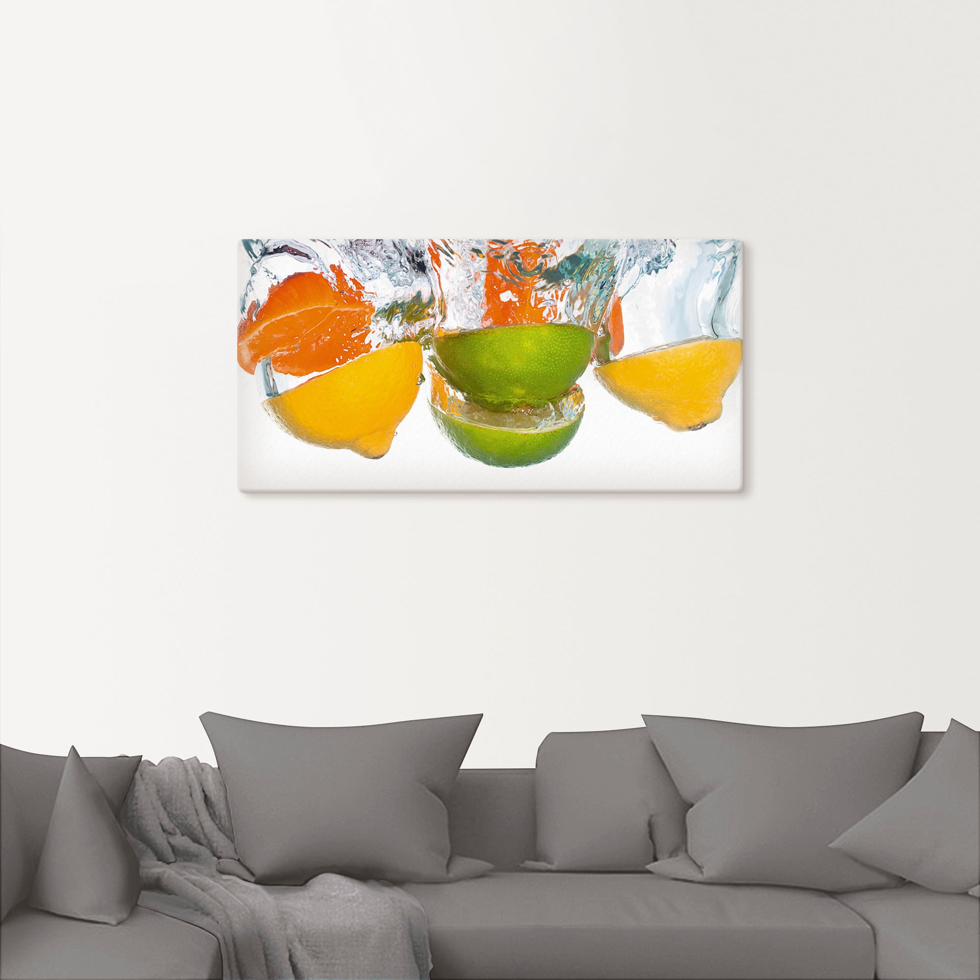 Artland Wandbild »Zitrusfrüchte fallen in klares Wasser«, Lebensmittel, (1 St.), als Leinwandbild, Poster, Wandaufkleber in verschied. Größen