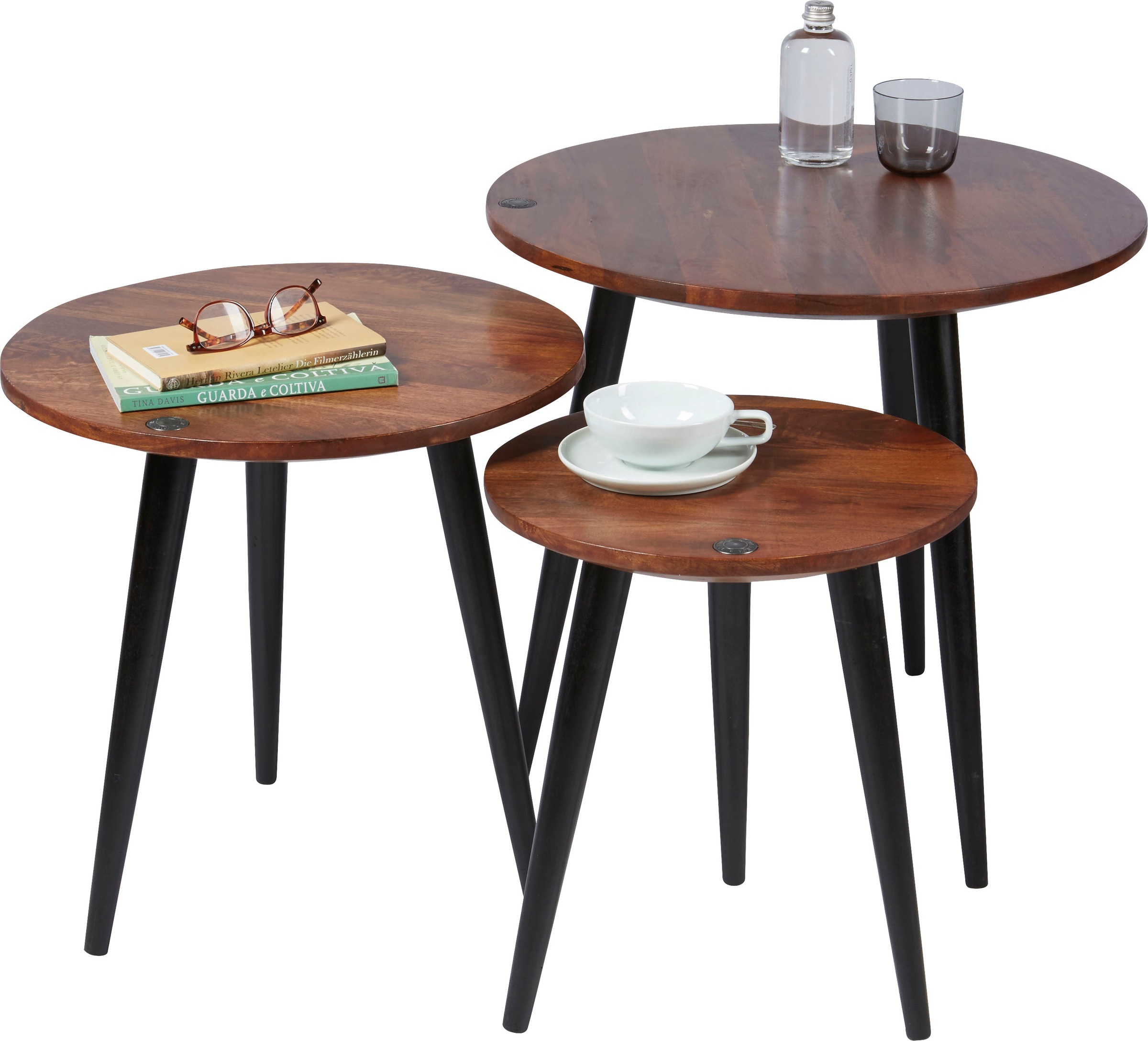 TOM TAILOR HOME Beistelltisch »T-WOOD TABLE HIGH«, Beistelltisch mit Knopfdetail, dunkles Mangoholz und schwarze Beine