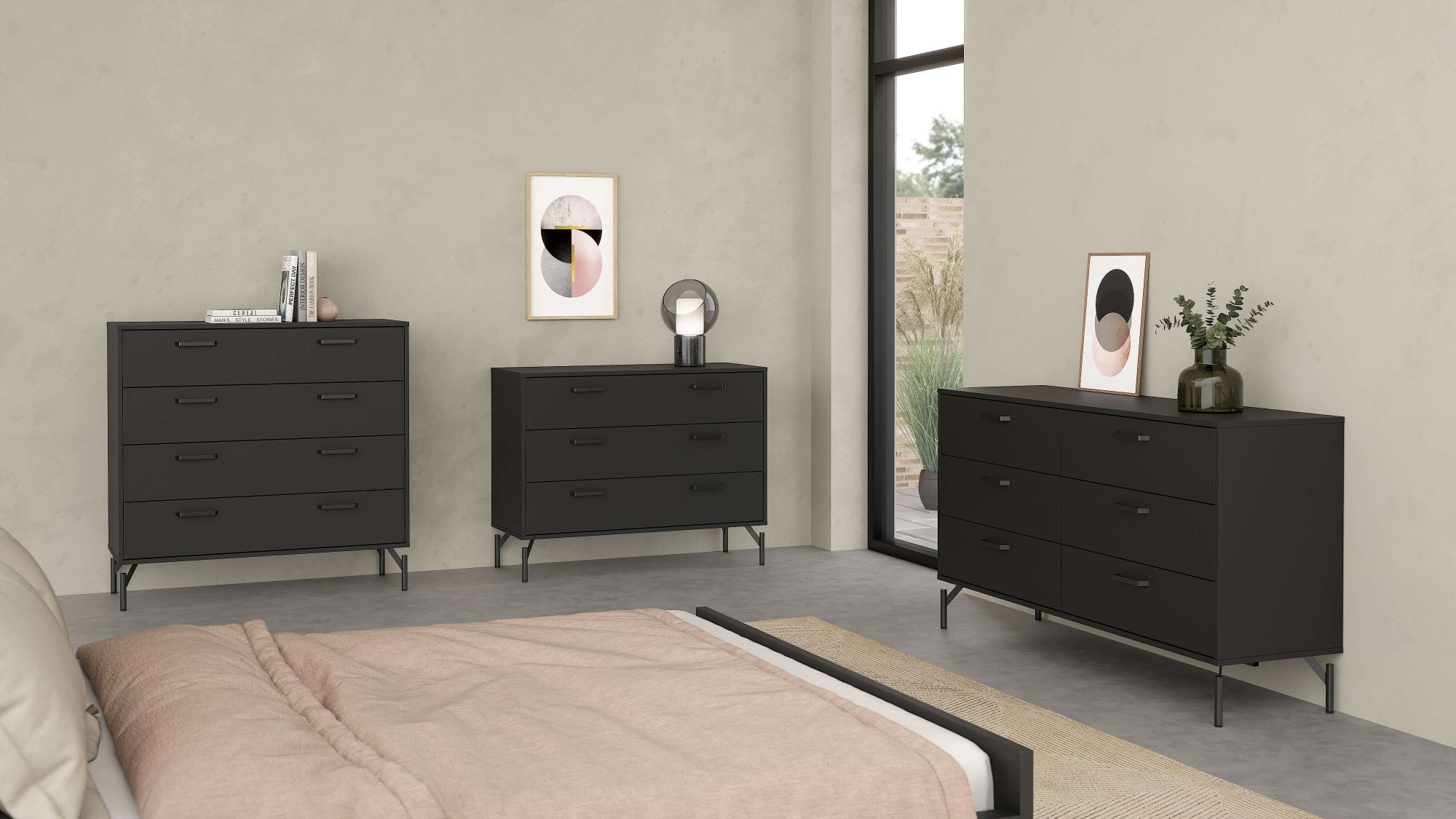 INOSIGN Hochkommode »Dana, Kommode, Aufbewahrung, Schubladenschrank«, Kommode mit 4 Schubladen, Metallbeine, Höhe 95,8 cm, Breite 98,7 cm