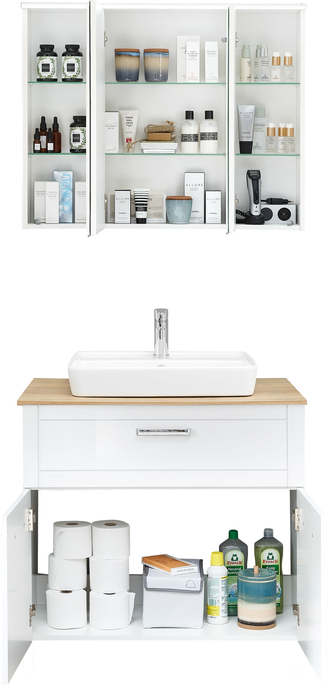 Saphir Badmöbel-Set »Serie 3007,Waschtisch mit Spiegelschrank« 4 Stk. tlg.