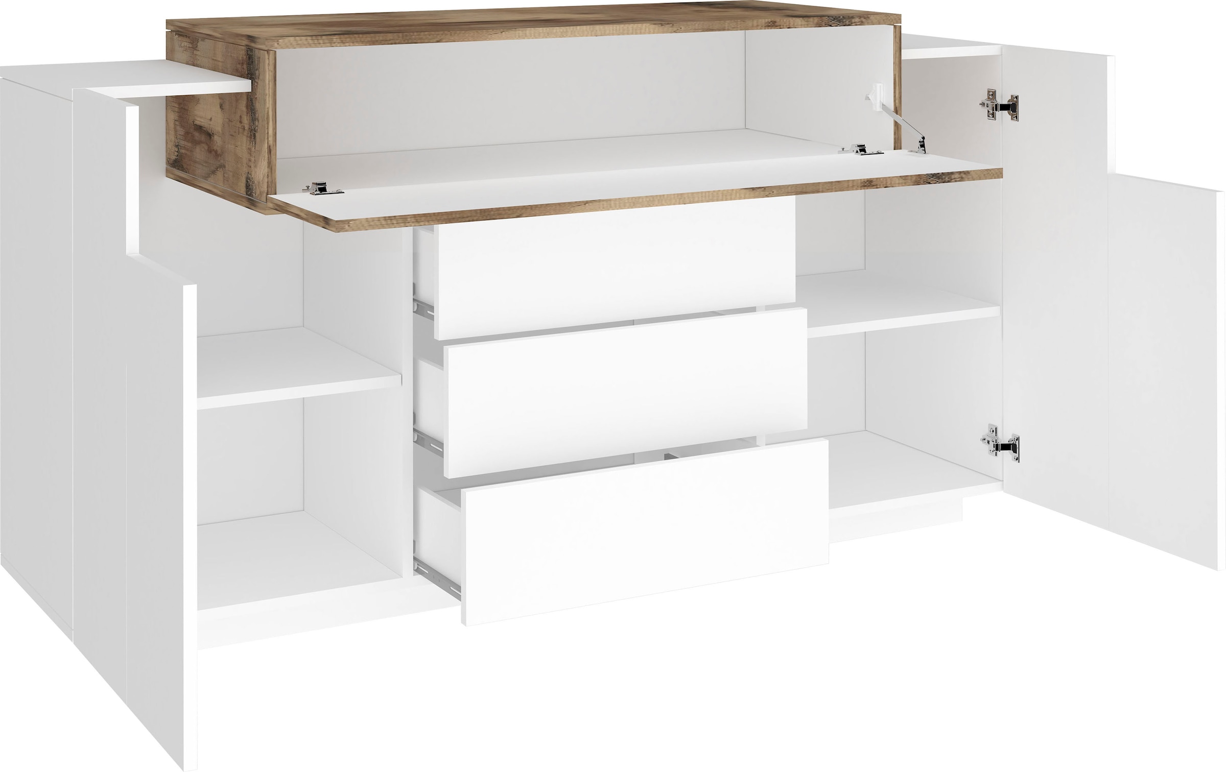INOSIGN Kommode »Coro, Kommode, Schrank, Kredenz, grifflos«, 1 Klappe,2 Türen,3 Schubkästen Doppeltiefe Hochglanz Front Breite 160