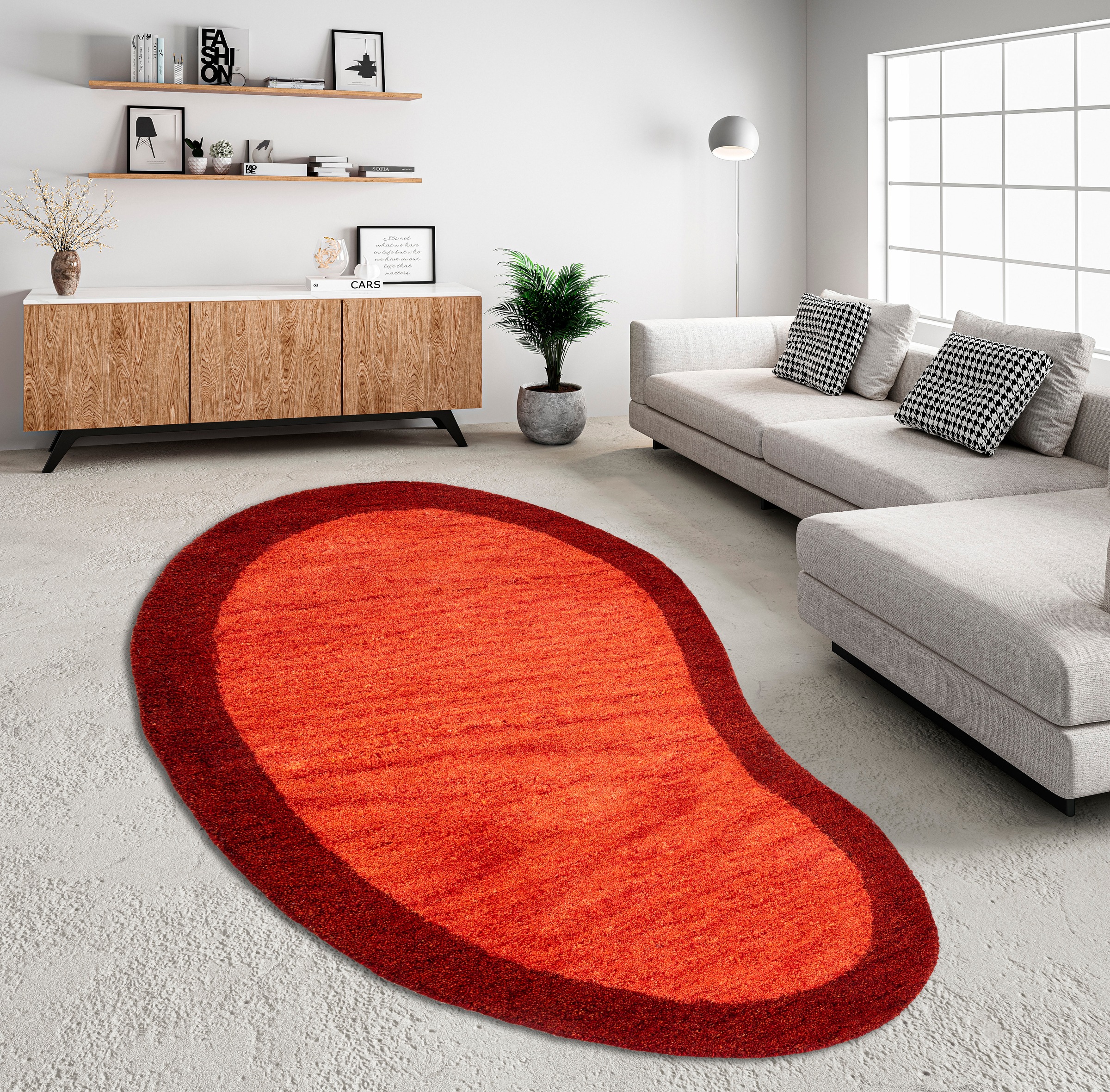 THEKO Wollteppich »Gabbeh Super, Handweb Teppich, Bordüre, reine Wolle, handgewebt«, oval, 15 mm Höhe, Schlafzimmer, Wohnzimmer, Esszimmer, auch als Läufer, eckig oder rund