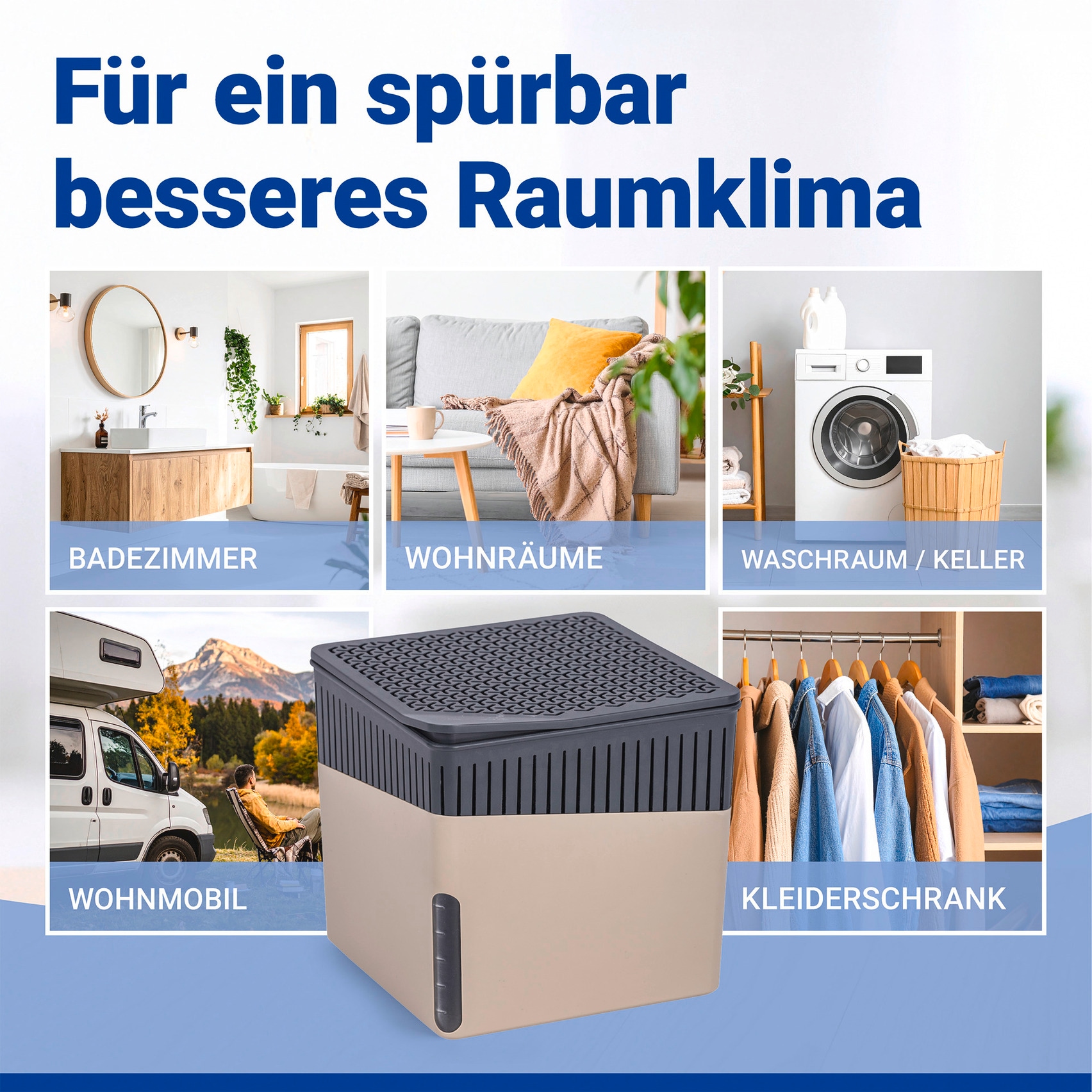 WENKO Luftentfeuchter »Modell Cube« für 80 m³ Räume Tank 1,6 l mit 2 x 1000 g Entfeuchter-Blöcken, für Räume bis 80 m³