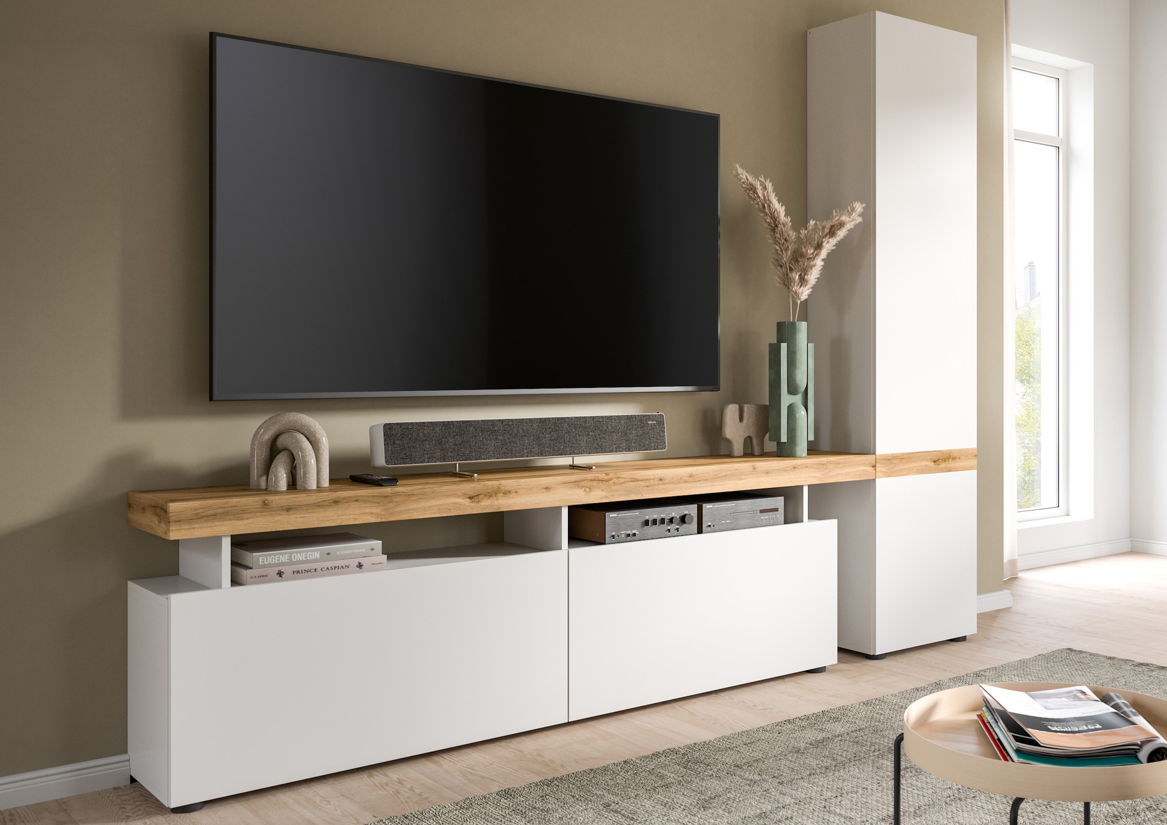 INOSIGN Wohnwand »Mambo, Breite 235cm, 2-farbig, grifflose Fronten, Tür mit push to open«, (2 St.), bestehend aus: Lowboard und Hochschrank, Mediawand, TV-Wand, TV-Möbel