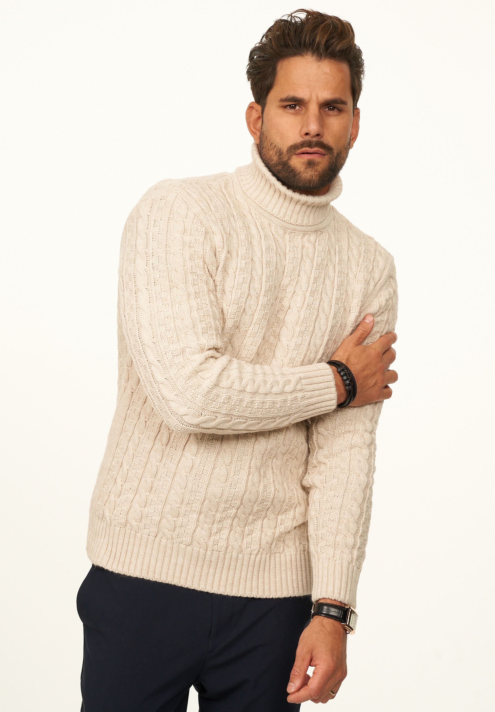 Daily Cotton Rollkragenpullover »als Grobstrick Pulli mit Zopfmuster für Herren« Strickpullover für Männer - Winterpullover im Regular-Fit