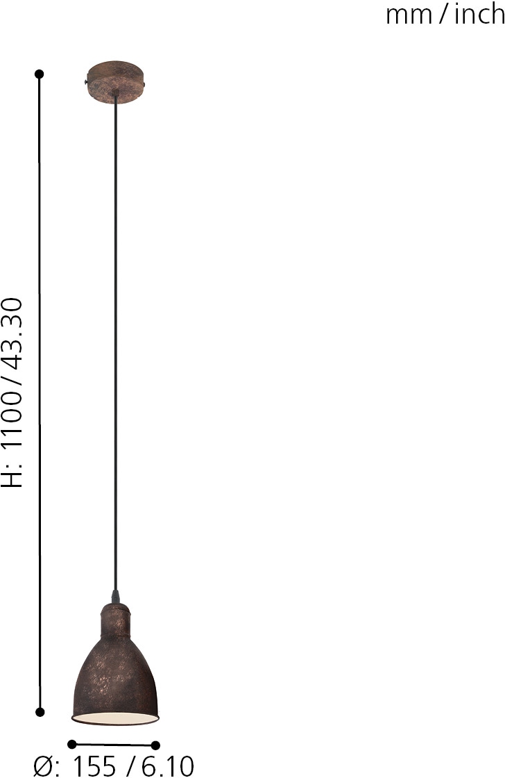 EGLO Pendelleuchte »PRIDDY 1«, 1 flammig-flammig, kupferfarben-antik / Ø15,5 x H110 cm / Lampe aus Stahl / Vintage