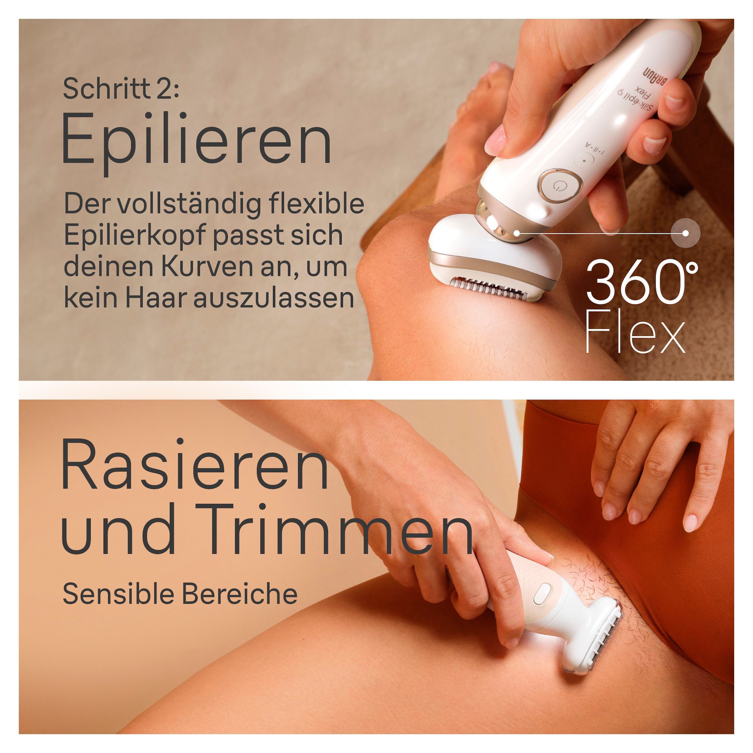 Braun Epilierer »Silk-épil Flex SkinSpa 9 9-681«, All-In-One Set, FaceSpa-Epilierer & Mini-Rasierer für das Gesicht