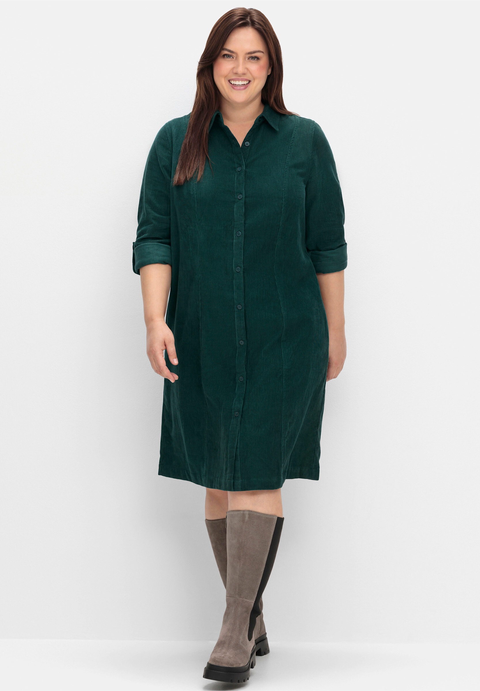 Sheego Hemdblusenkleid »Cord-Kleid Hemdblusenkleid aus weichem Cord« aus weichem Cord, mit Krempelarm