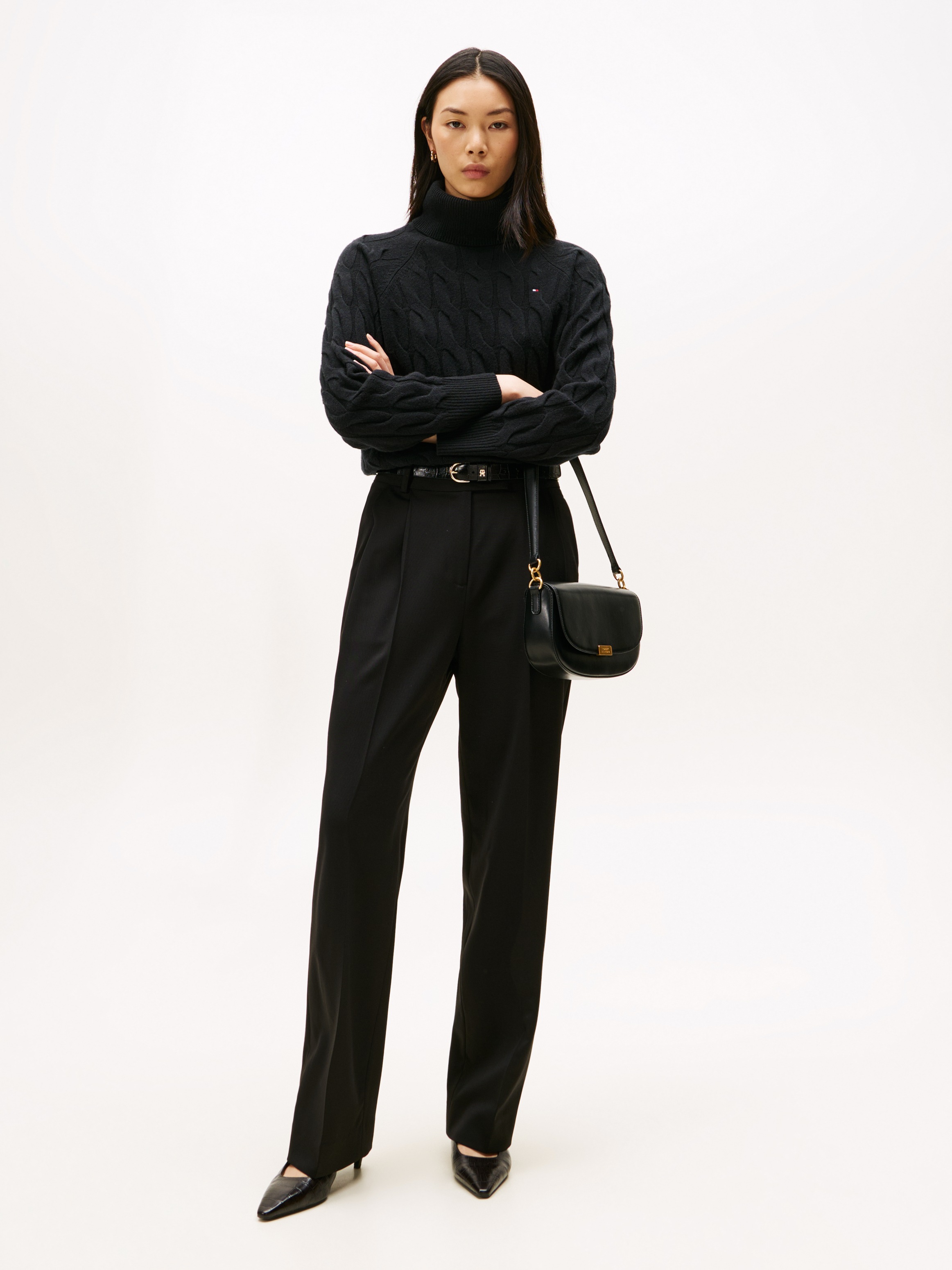 Tommy Hilfiger Rollkragenpullover »SOFT WOOL CABLE ROLL-NK LS SWT« mit Zopfmuster, aus reiner Wolle