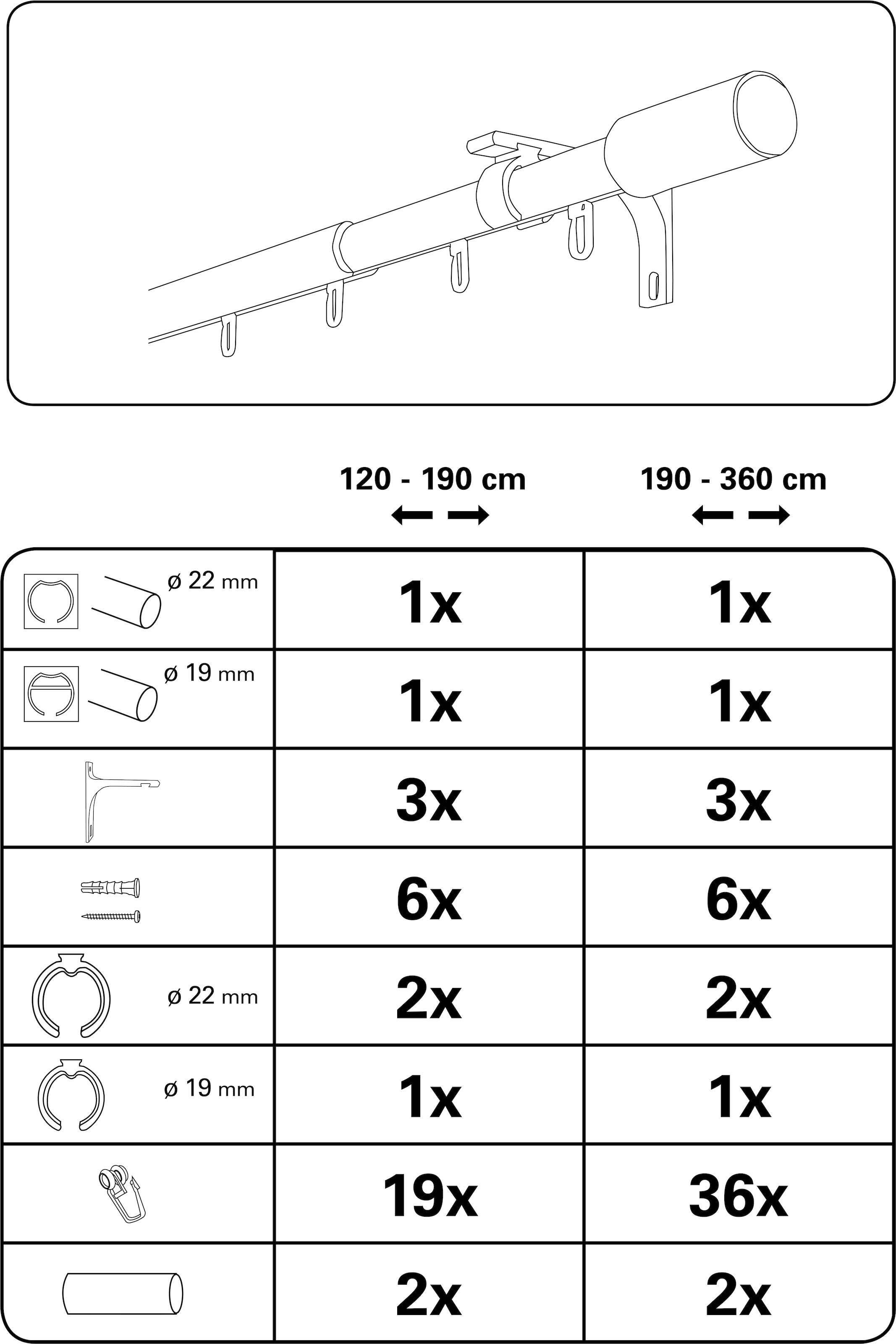 GARDINIA Gardinenstange »Gardinenstangen Set Thasos« Ø 19 mm 1 läufig-läufig mit Bohren, Schrauben, Wandmontage, Aluminium