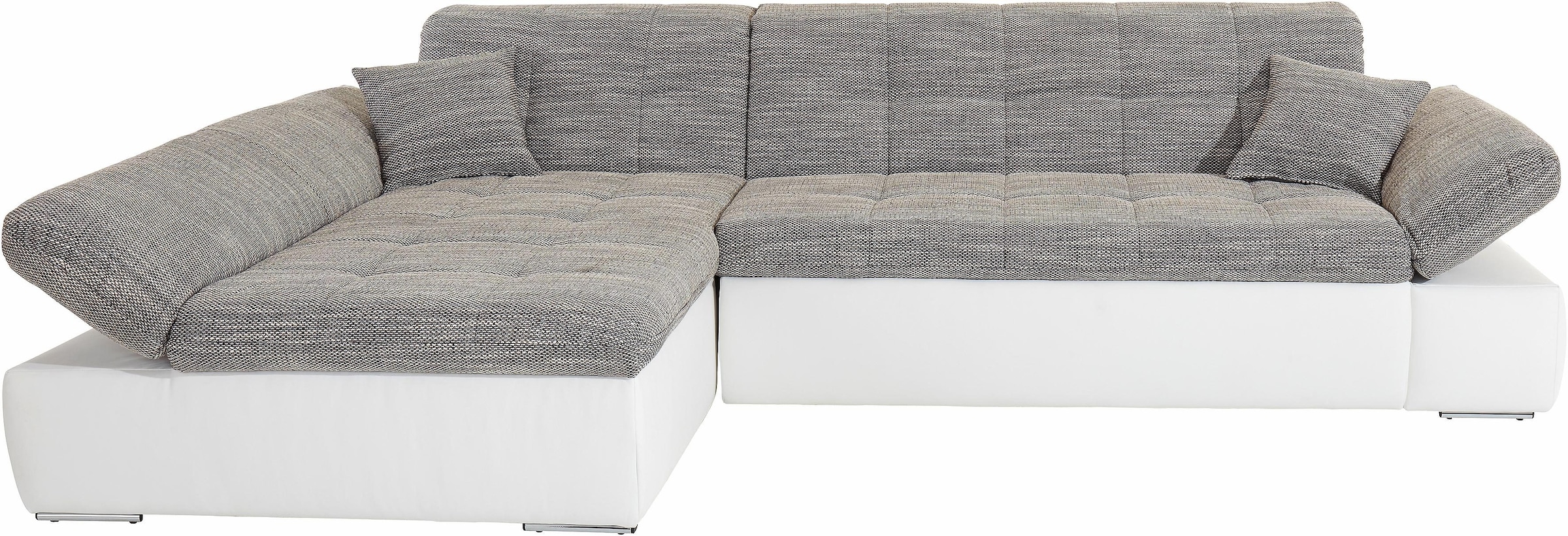 DOMO collection Ecksofa »Moric, L-Form, XXL-Sofa - Breite 300cm«, wahlweise mit Bettfunktion und Armteilverstellung, weiß-grau