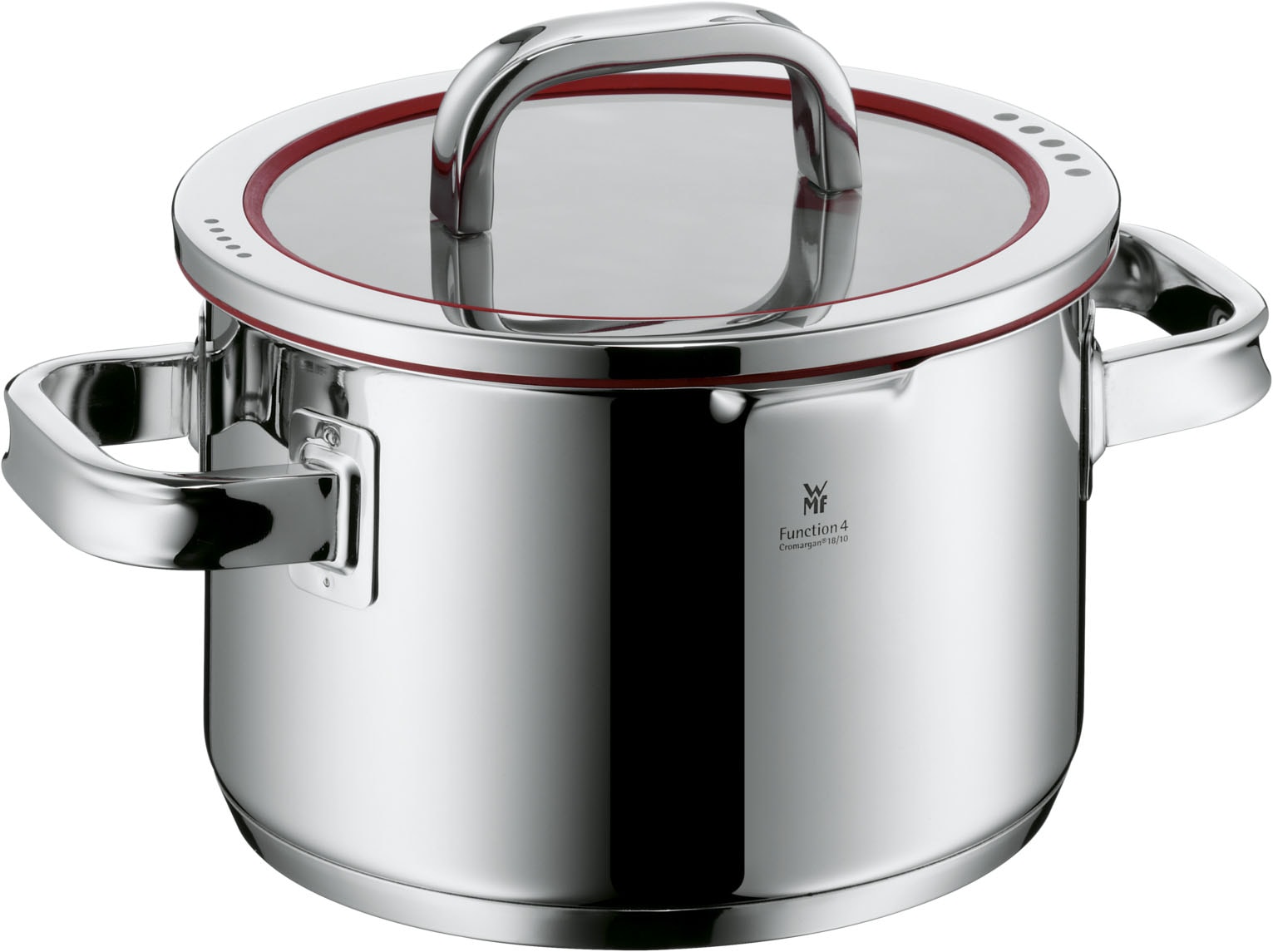 WMF Topf-Set »Function 4 Induktion, Glasdeckel mit 4 Abgießfunktionen« Set, 8 Stk. tlg. Cromargan® Edelstahl Rostfrei 18/10