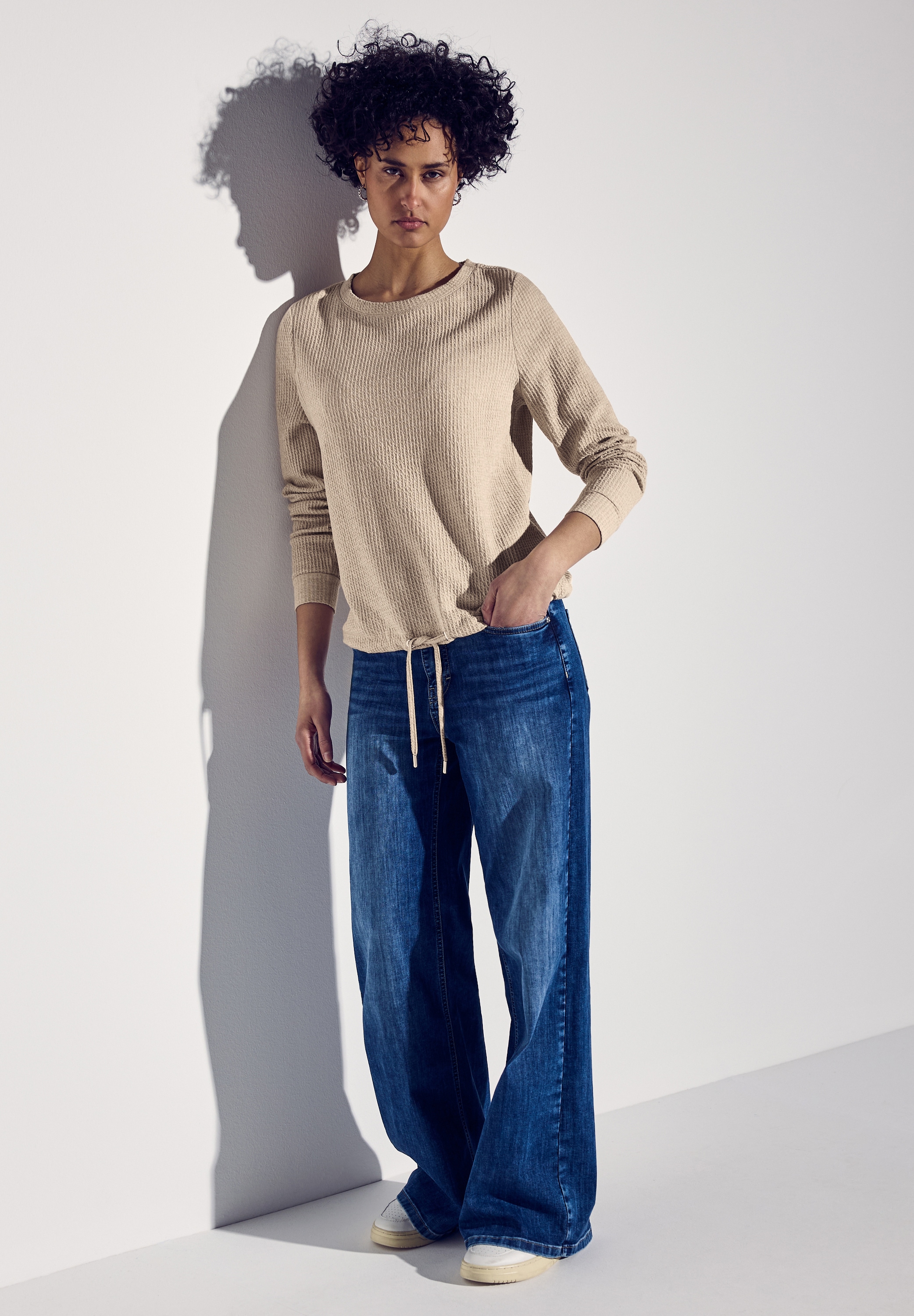 STREET ONE Sweatshirt, Struktur-Optik, mit elastischem Saum mit Tunnelzug