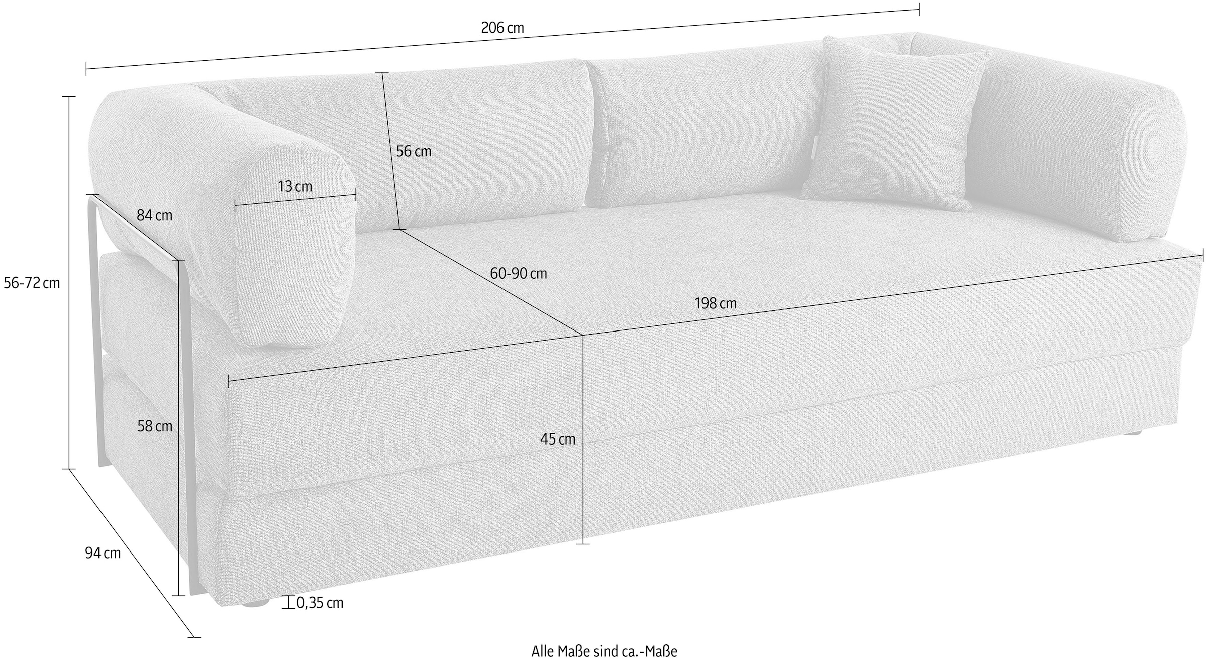 homsy by Ana Johnson Schlafsofa »Folda, Dauerschläfer, Breite 206 cm, Liegefläche 181x198 cm« mit Bett-/Schlaffunktion, inkl. 1x Zierkissen, Tonnentaschenfederkern