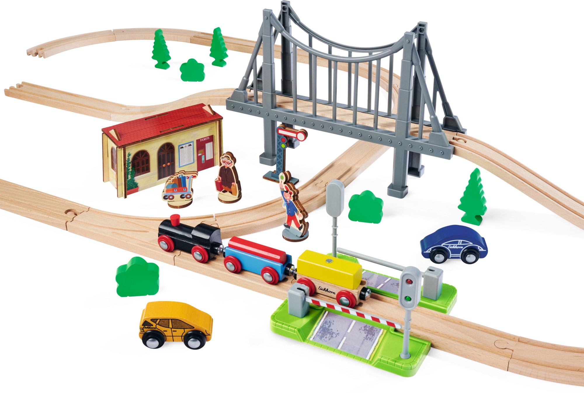 Eichhorn Spielzeug-Eisenbahn »Bahnset mit Brücke«, (Set, 55 tlg.), FSC®- schützt Wald - weltweit